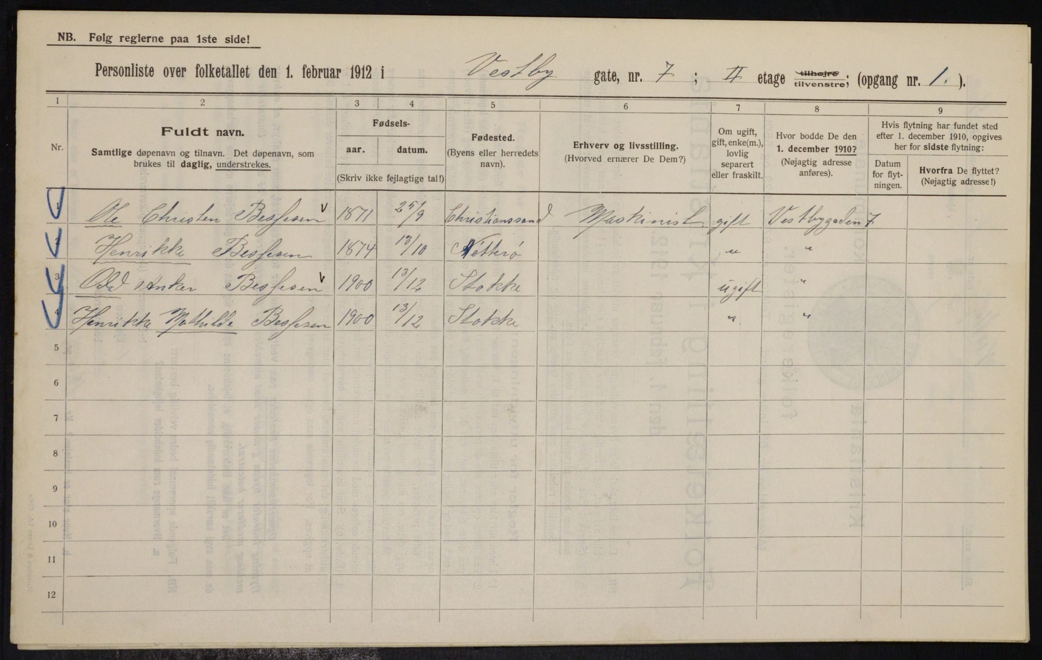 OBA, Kommunal folketelling 1.2.1912 for Kristiania, 1912, s. 122302