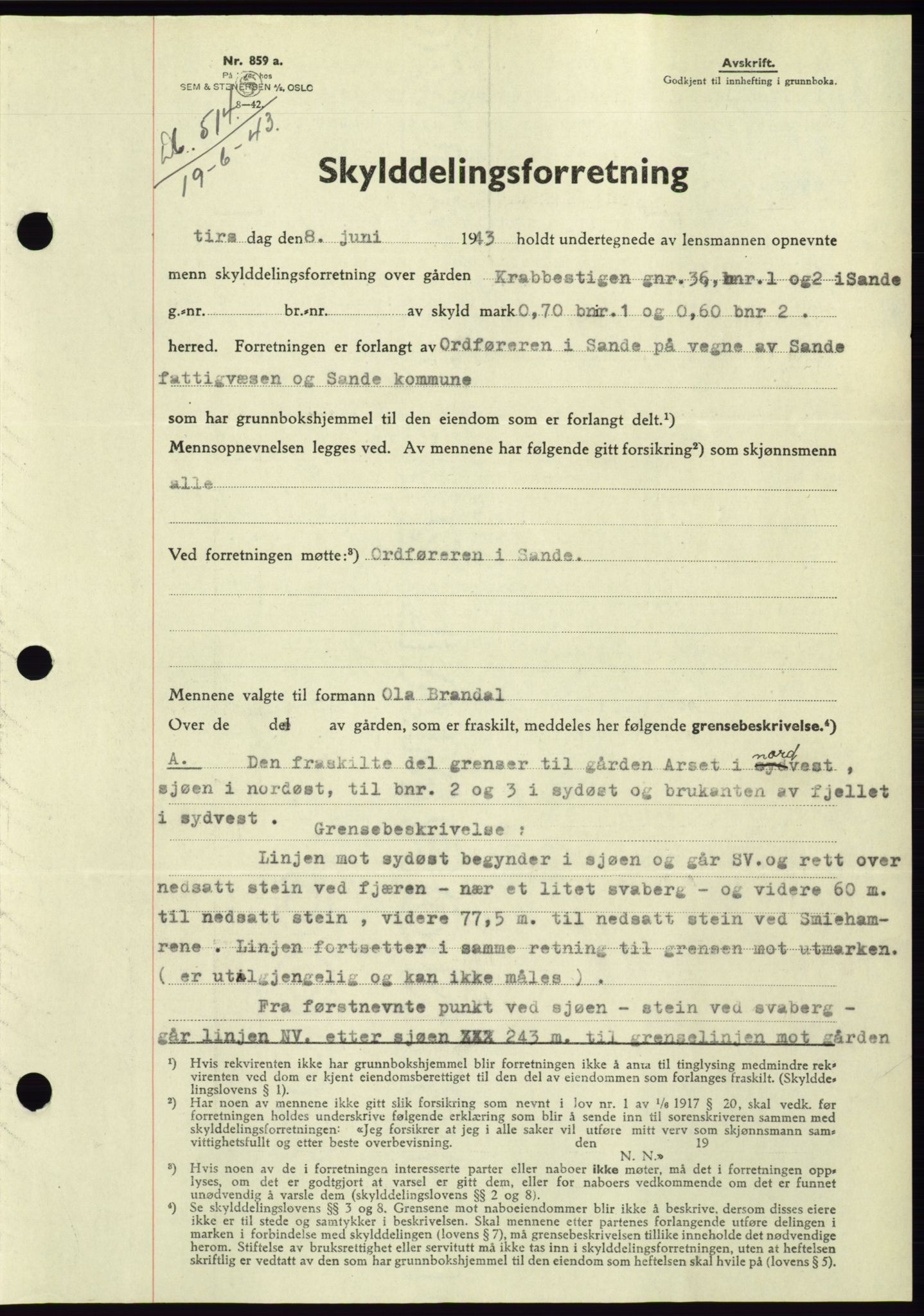 Søre Sunnmøre sorenskriveri, SAT/A-4122/1/2/2C/L0075: Pantebok nr. 1A, 1943-1943, Dagboknr: 514/1943