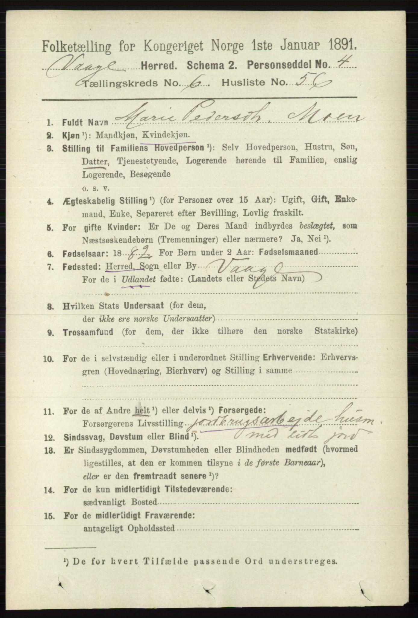 RA, Folketelling 1891 for 0515 Vågå herred, 1891, s. 4226