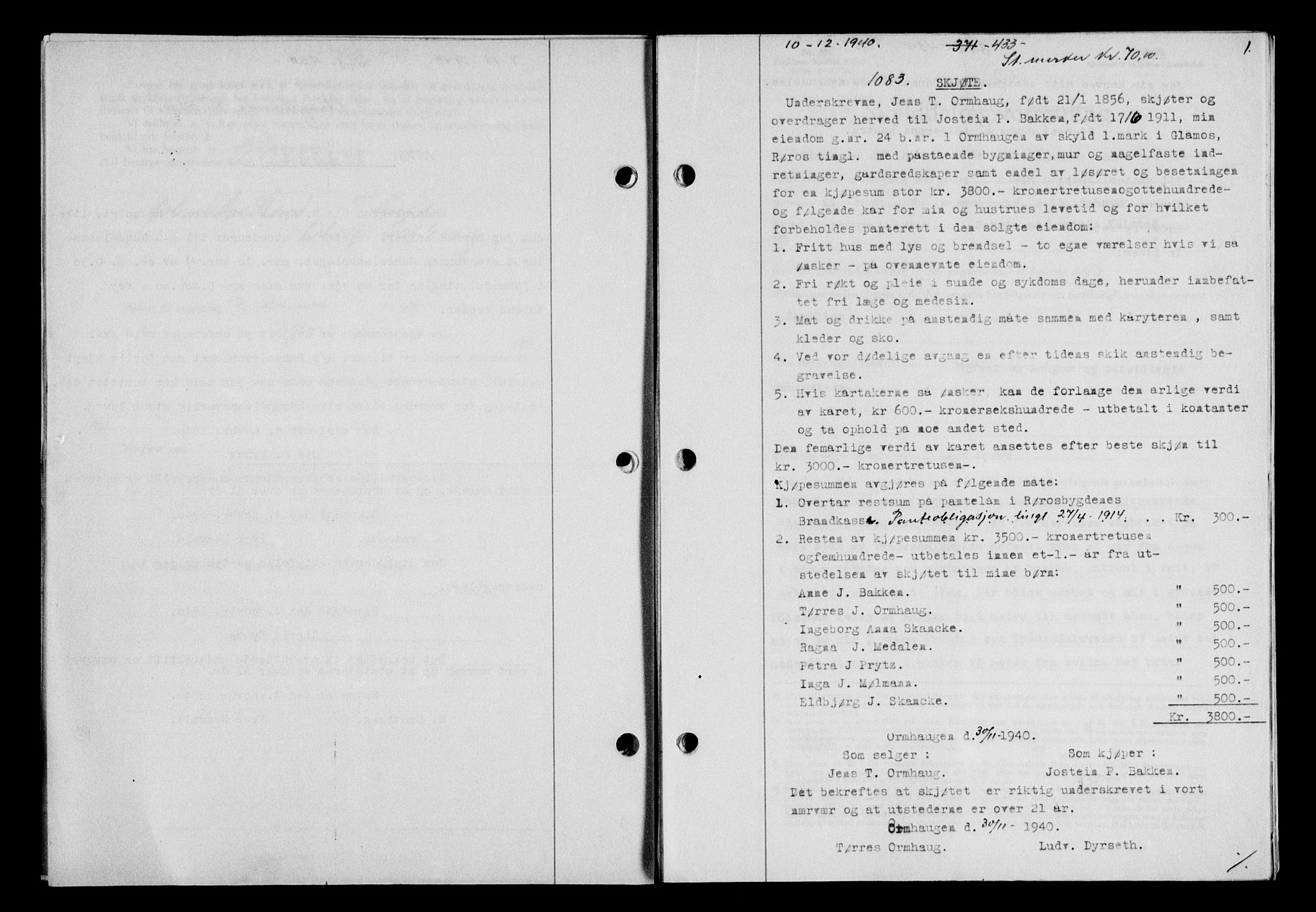 Gauldal sorenskriveri, SAT/A-0014/1/2/2C/L0052: Pantebok nr. 57, 1940-1941, Dagboknr: 1083/1940
