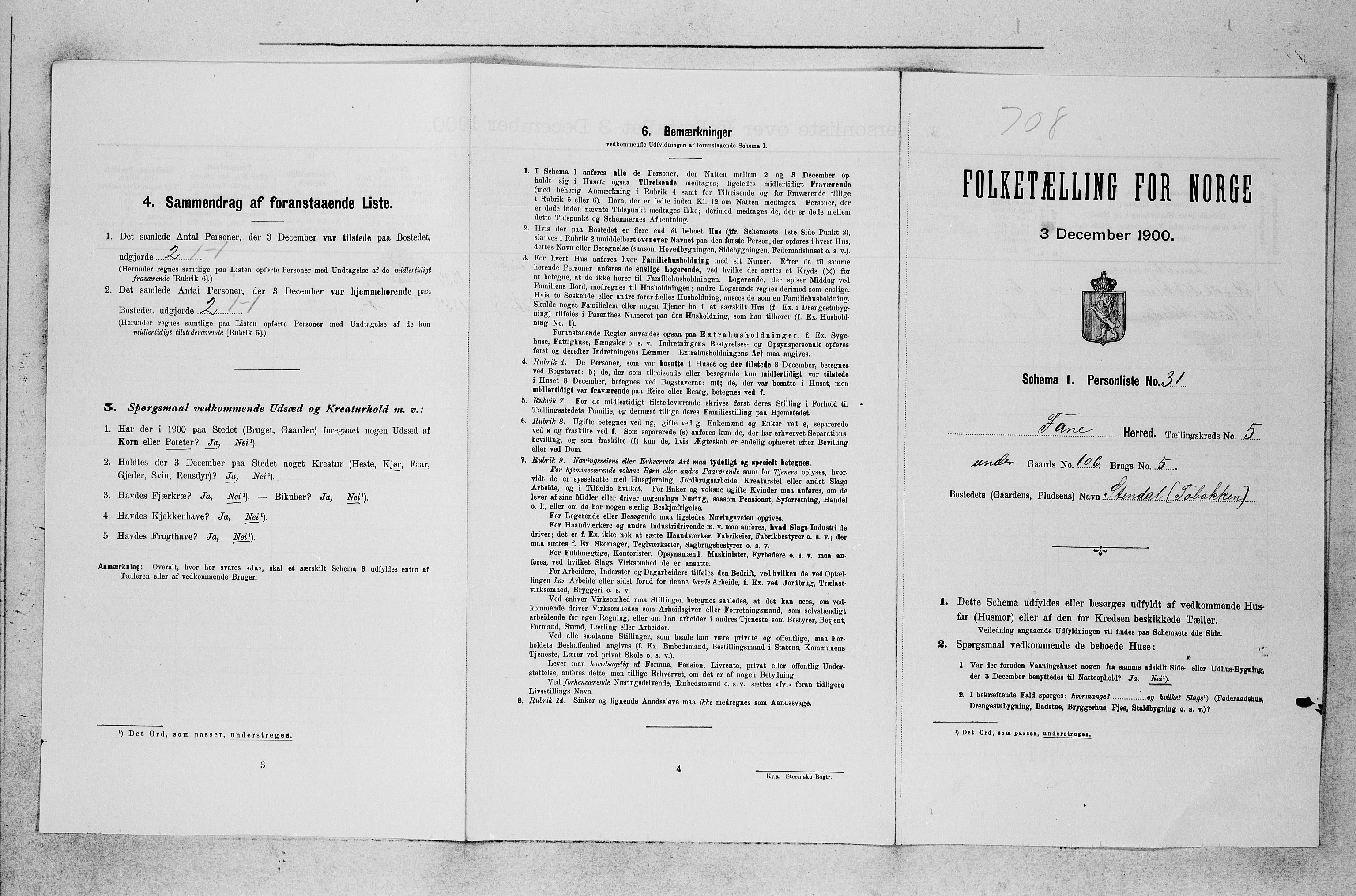 SAB, Folketelling 1900 for 1249 Fana herred, 1900, s. 592