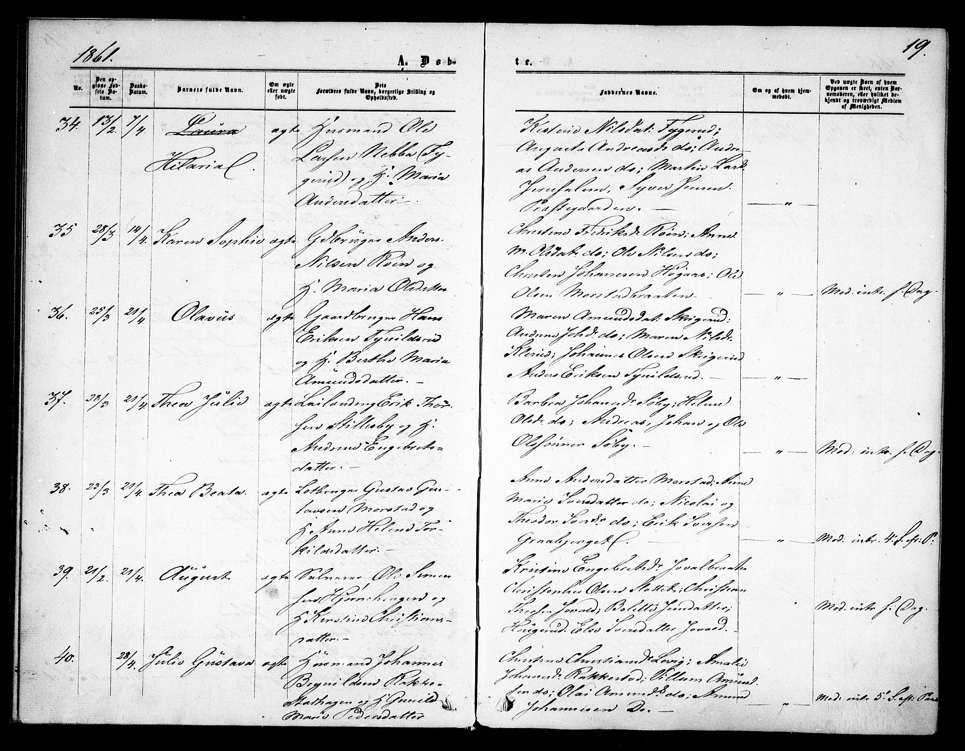 Rødenes prestekontor Kirkebøker, AV/SAO-A-2005/F/Fa/L0007: Ministerialbok nr. I 7, 1860-1869, s. 19