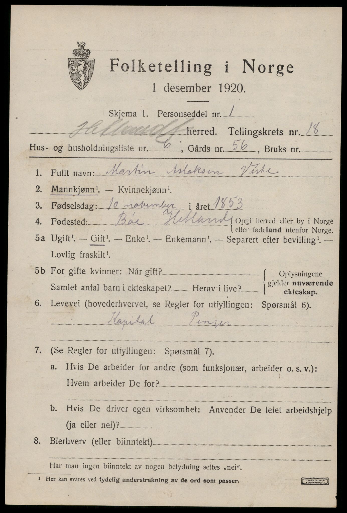 SAST, Folketelling 1920 for 1126 Hetland herred, 1920, s. 25137