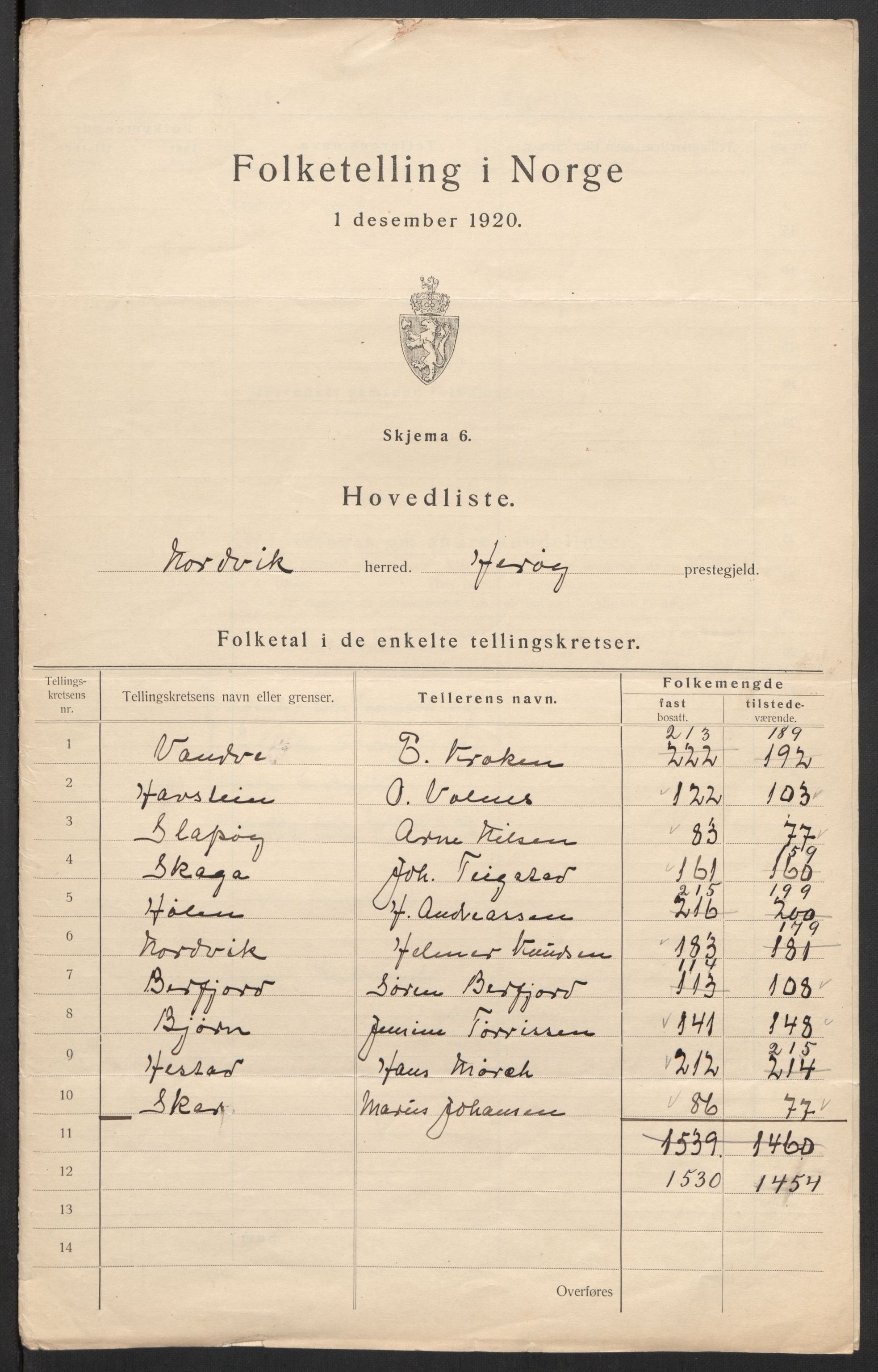 SAT, Folketelling 1920 for 1819 Nordvik herred, 1920, s. 3