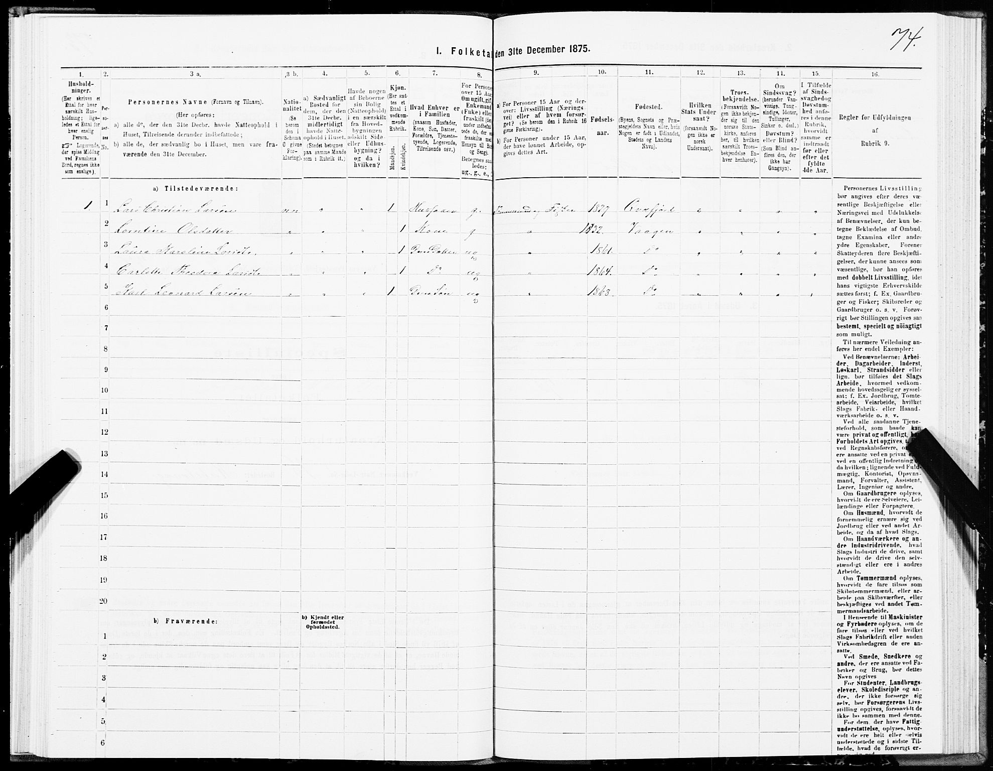 SAT, Folketelling 1875 for 1865P Vågan prestegjeld, 1875, s. 2074