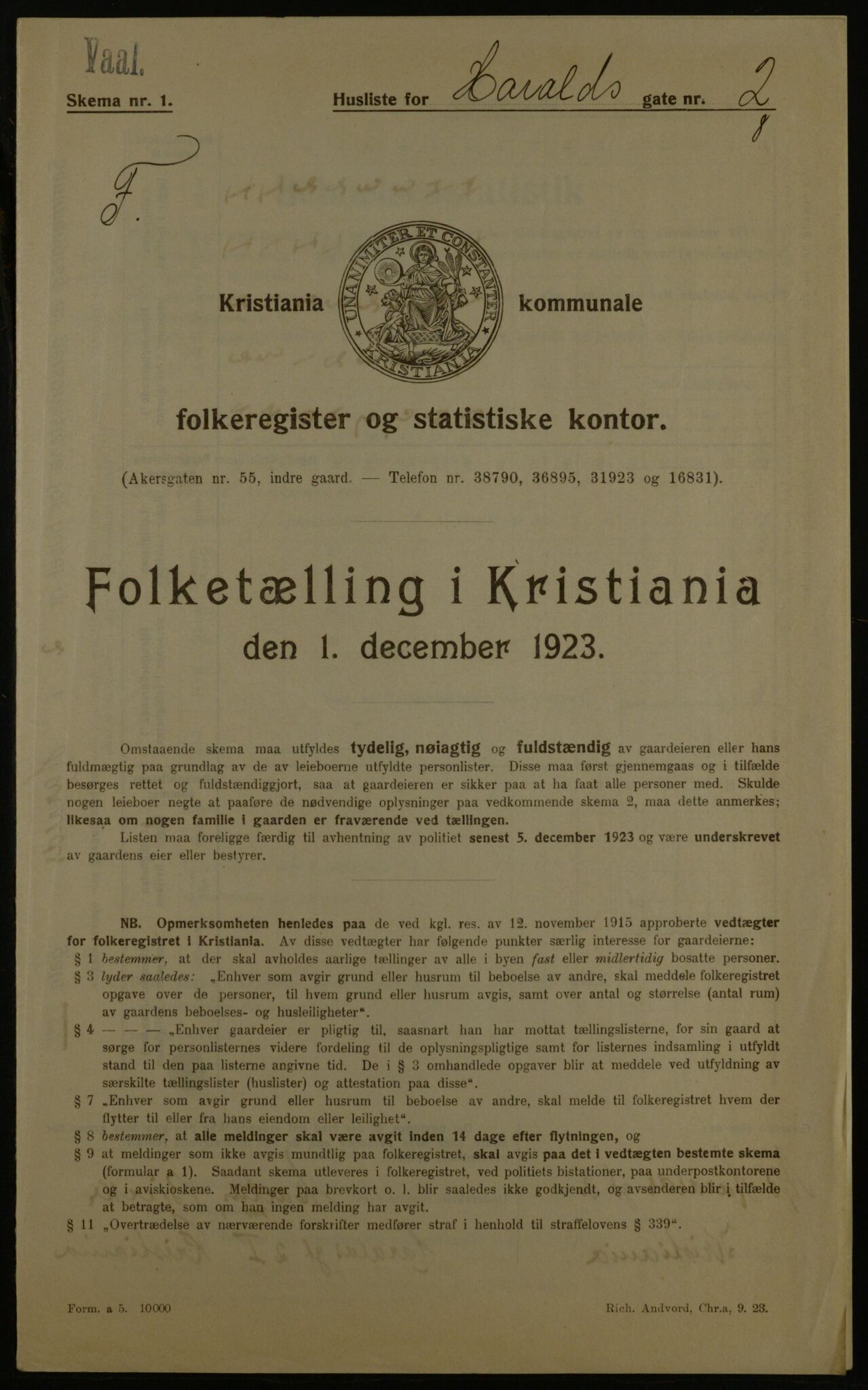 OBA, Kommunal folketelling 1.12.1923 for Kristiania, 1923, s. 142346