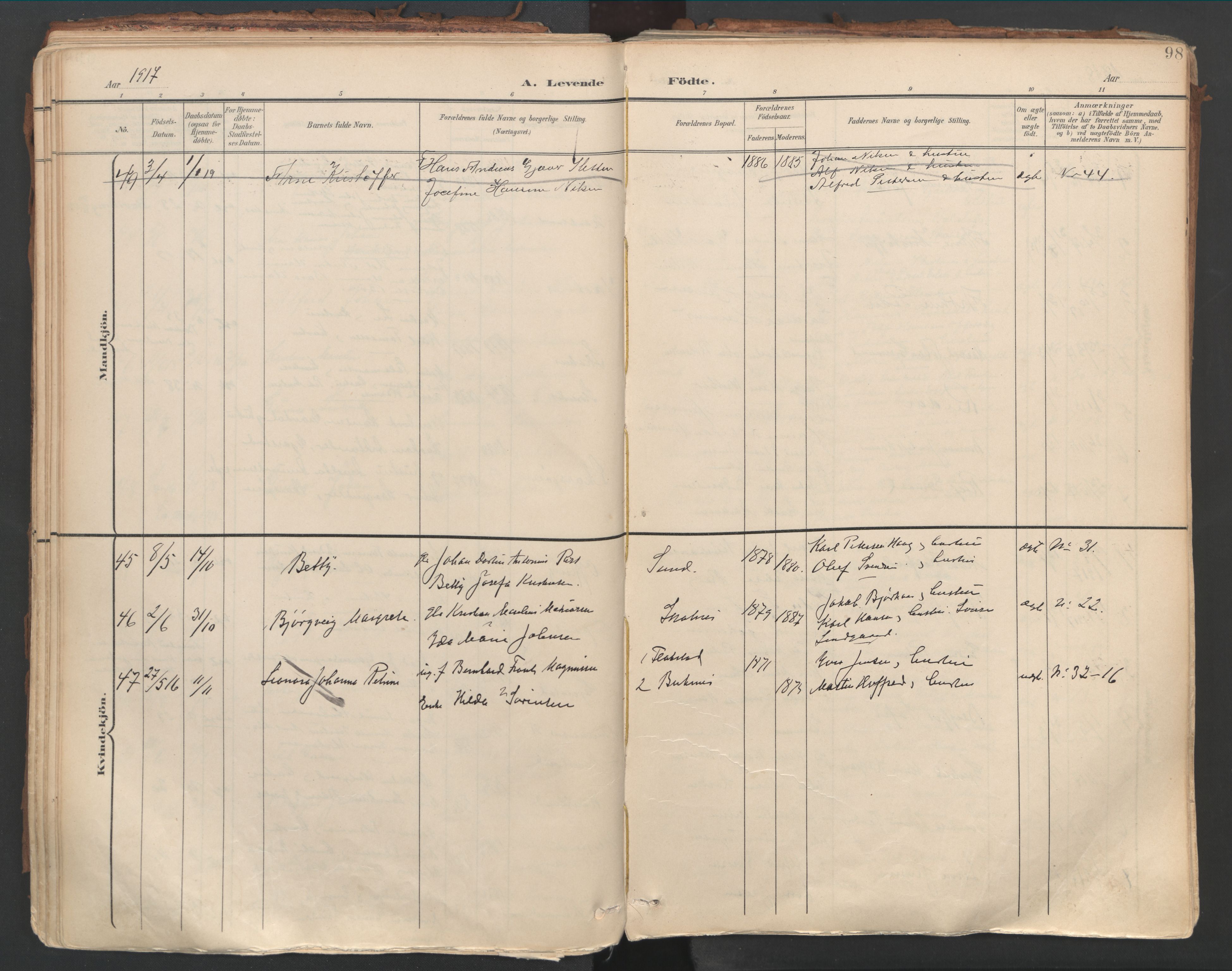 Ministerialprotokoller, klokkerbøker og fødselsregistre - Nordland, AV/SAT-A-1459/881/L1154: Ministerialbok nr. 881A07, 1907-1918, s. 98