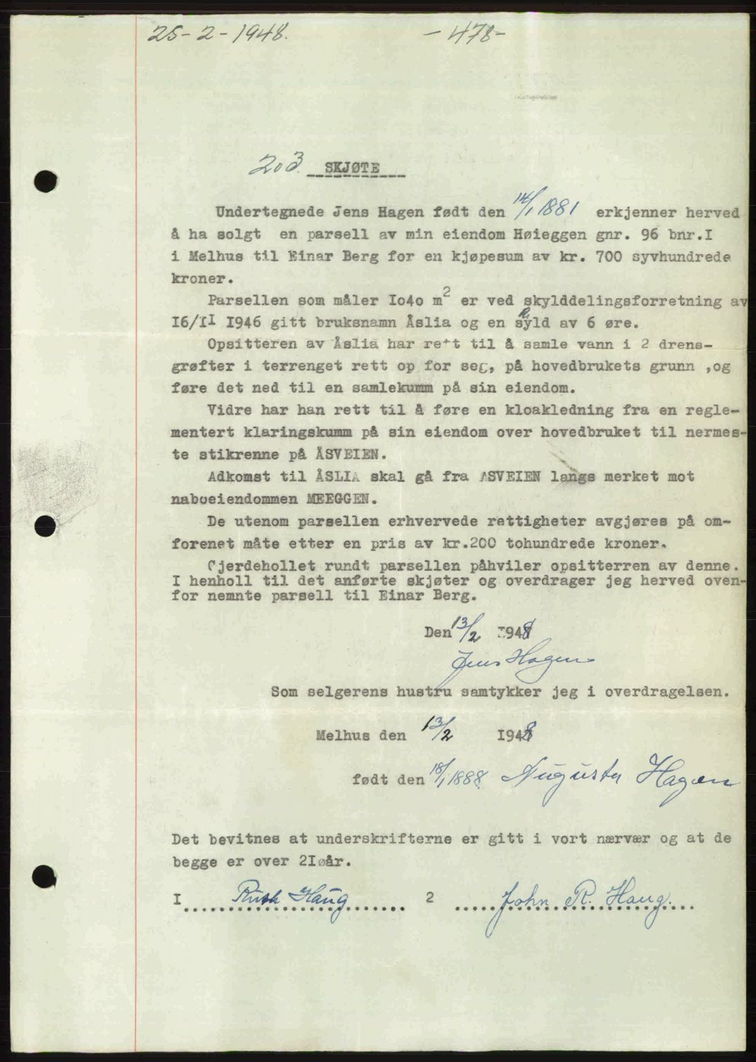 Gauldal sorenskriveri, SAT/A-0014/1/2/2C: Pantebok nr. A5, 1947-1948, Dagboknr: 203/1948