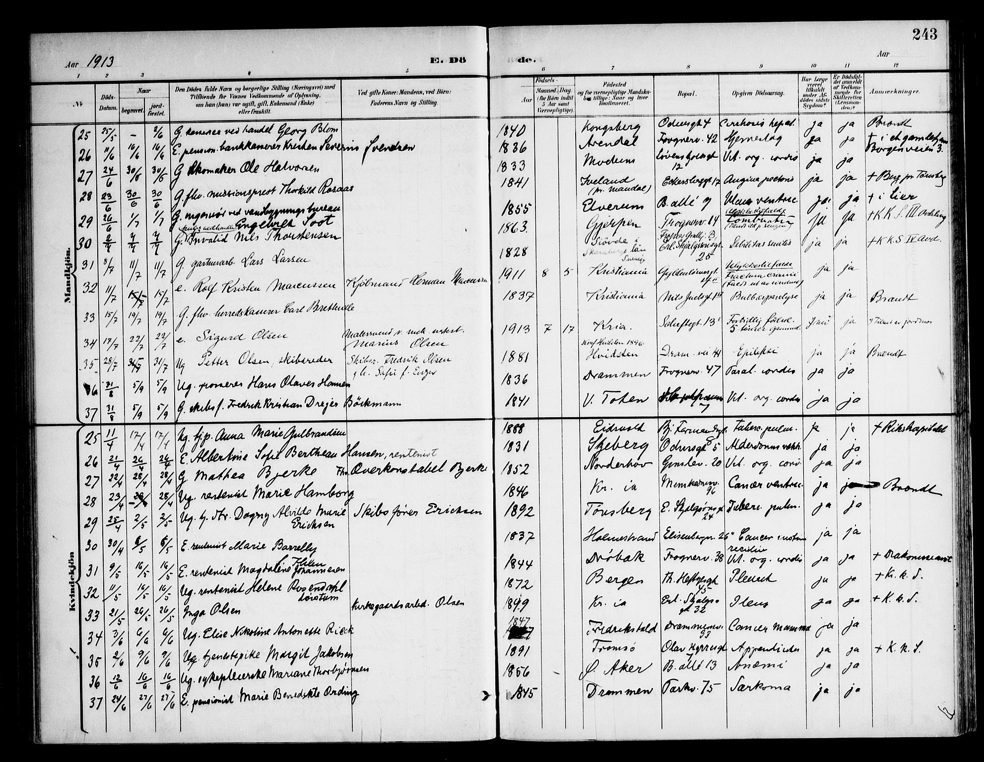 Frogner prestekontor Kirkebøker, AV/SAO-A-10886/F/Fa/L0004: Ministerialbok nr. 4, 1898-1921, s. 243