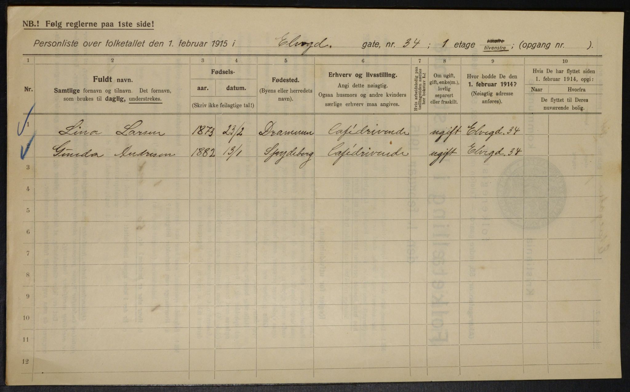 OBA, Kommunal folketelling 1.2.1915 for Kristiania, 1915, s. 20573