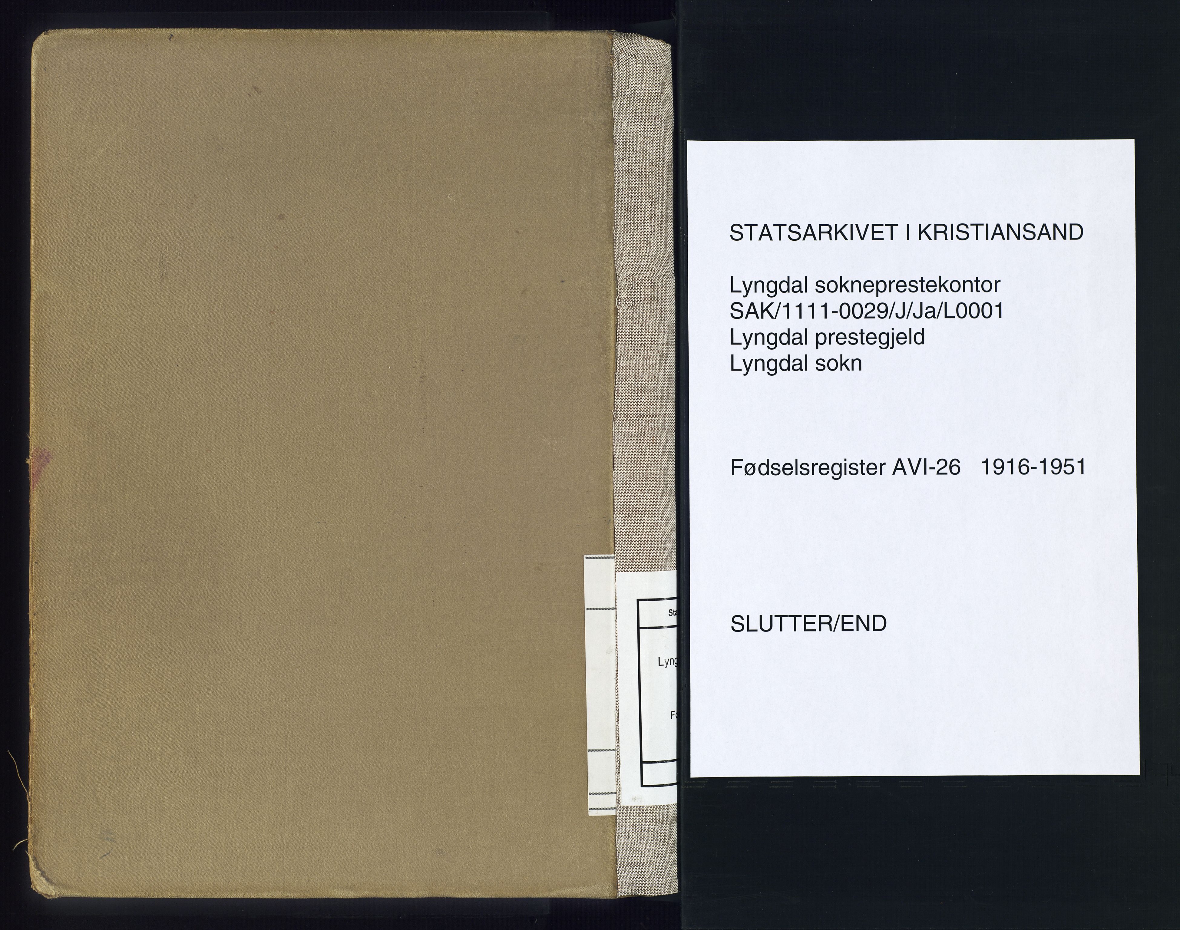Lyngdal sokneprestkontor, SAK/1111-0029/J/Ja/L0001: Fødselsregister nr. A-VI-26, 1916-1951