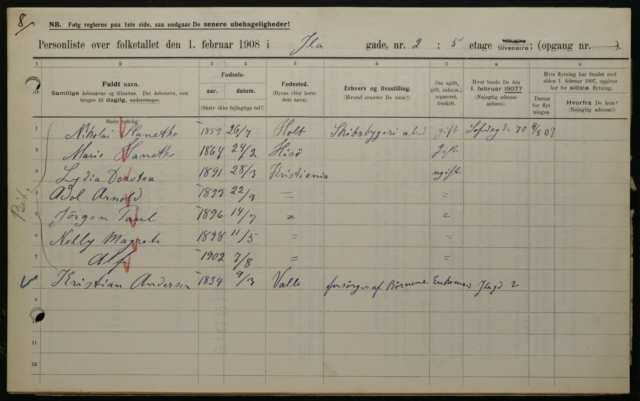 OBA, Kommunal folketelling 1.2.1908 for Kristiania kjøpstad, 1908, s. 38797