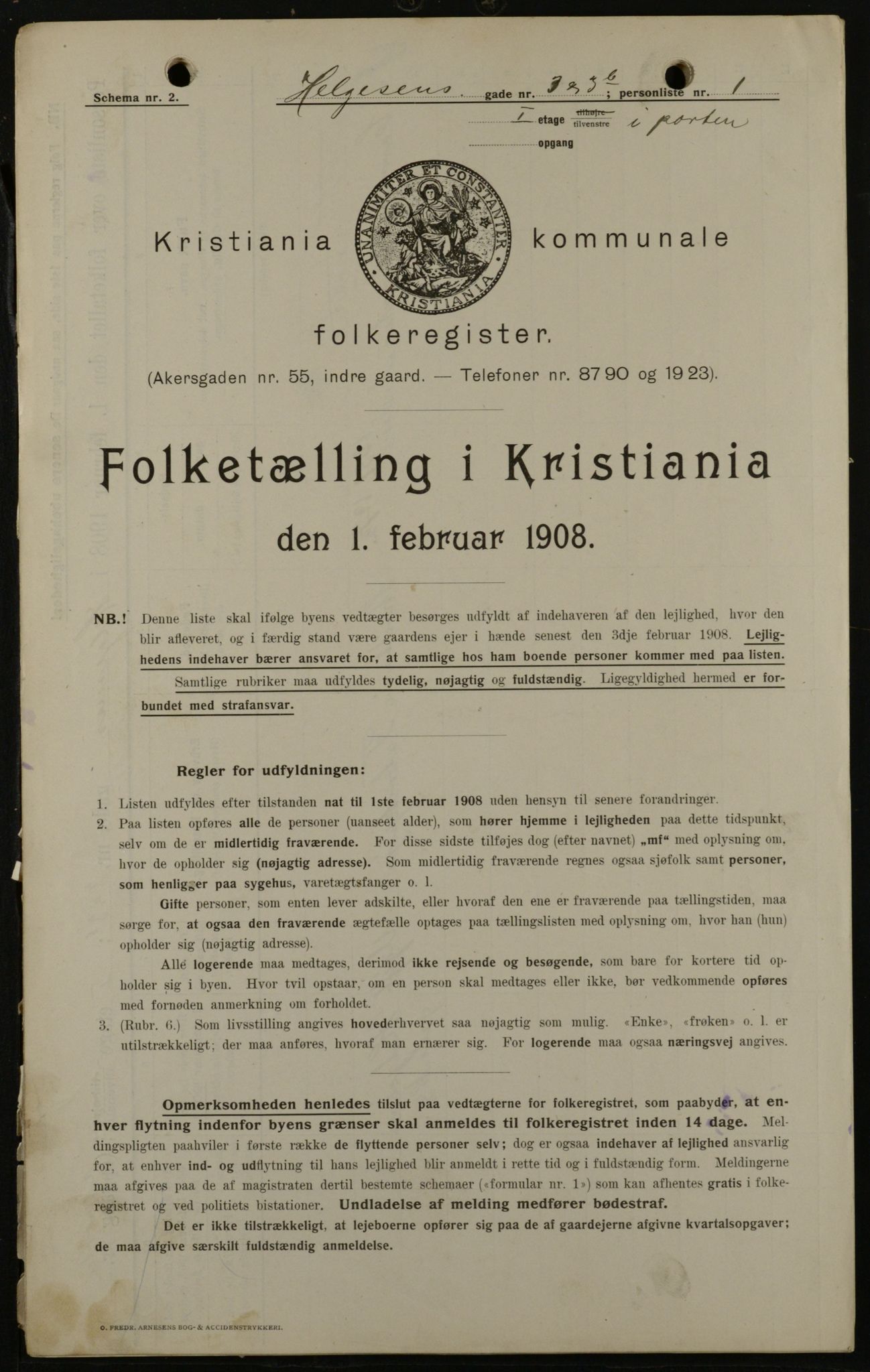 OBA, Kommunal folketelling 1.2.1908 for Kristiania kjøpstad, 1908, s. 33743