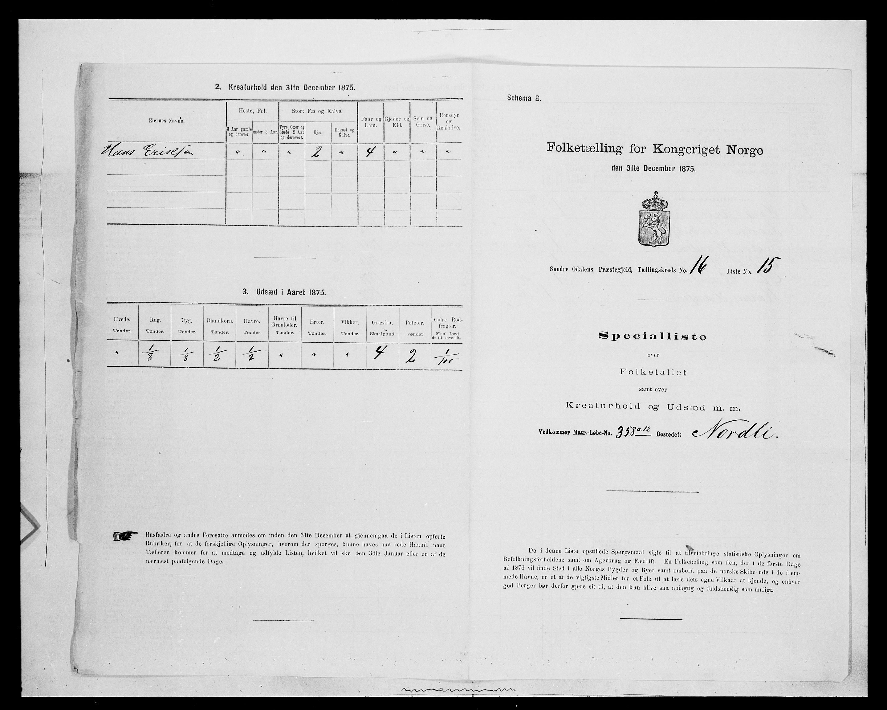 SAH, Folketelling 1875 for 0419P Sør-Odal prestegjeld, 1875, s. 1455