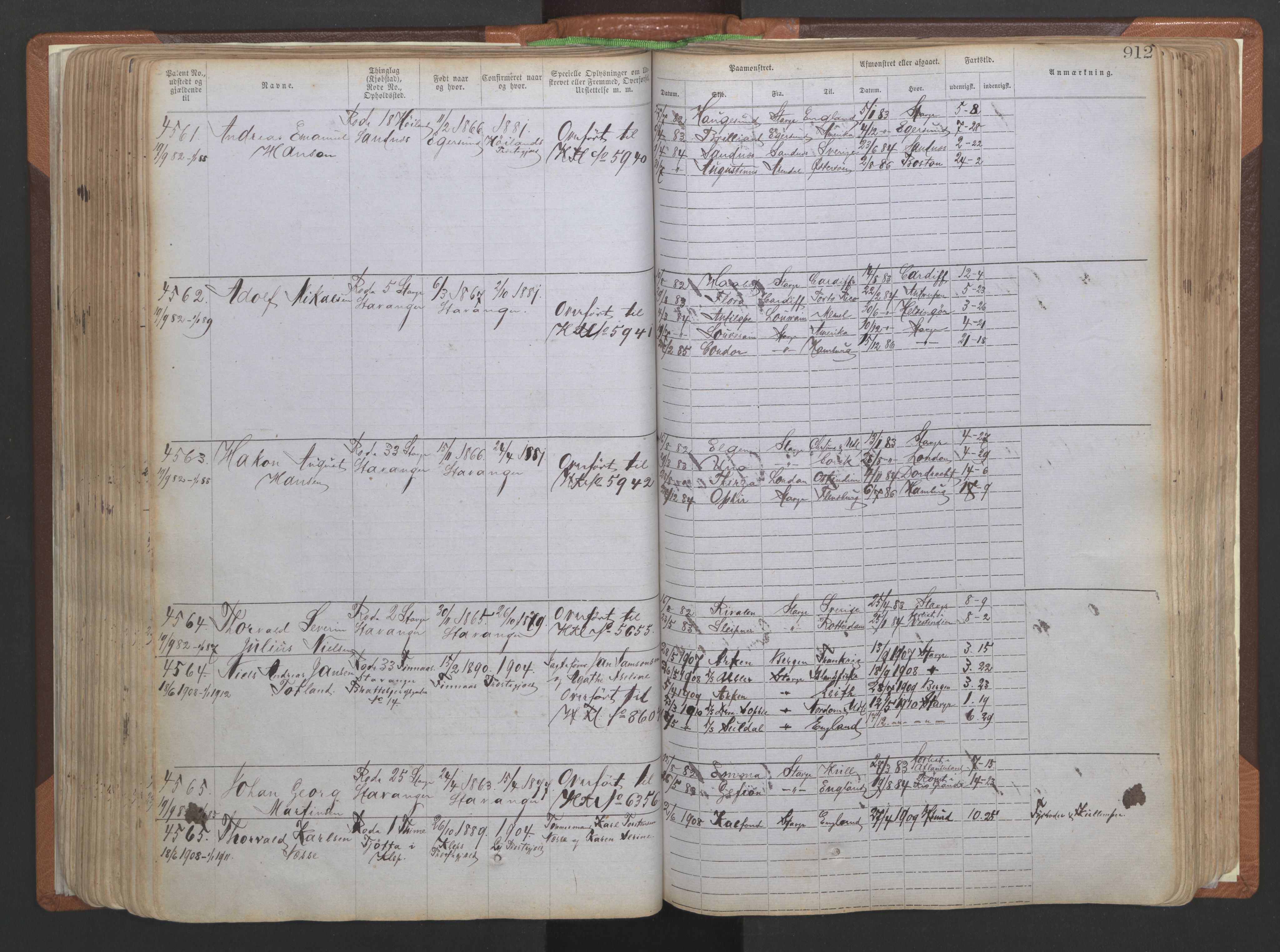 Stavanger sjømannskontor, AV/SAST-A-102006/F/Ff/L0006: Annotasjonsrulle No 2, patentnr. 3586-5505, 1878-1900, s. 199