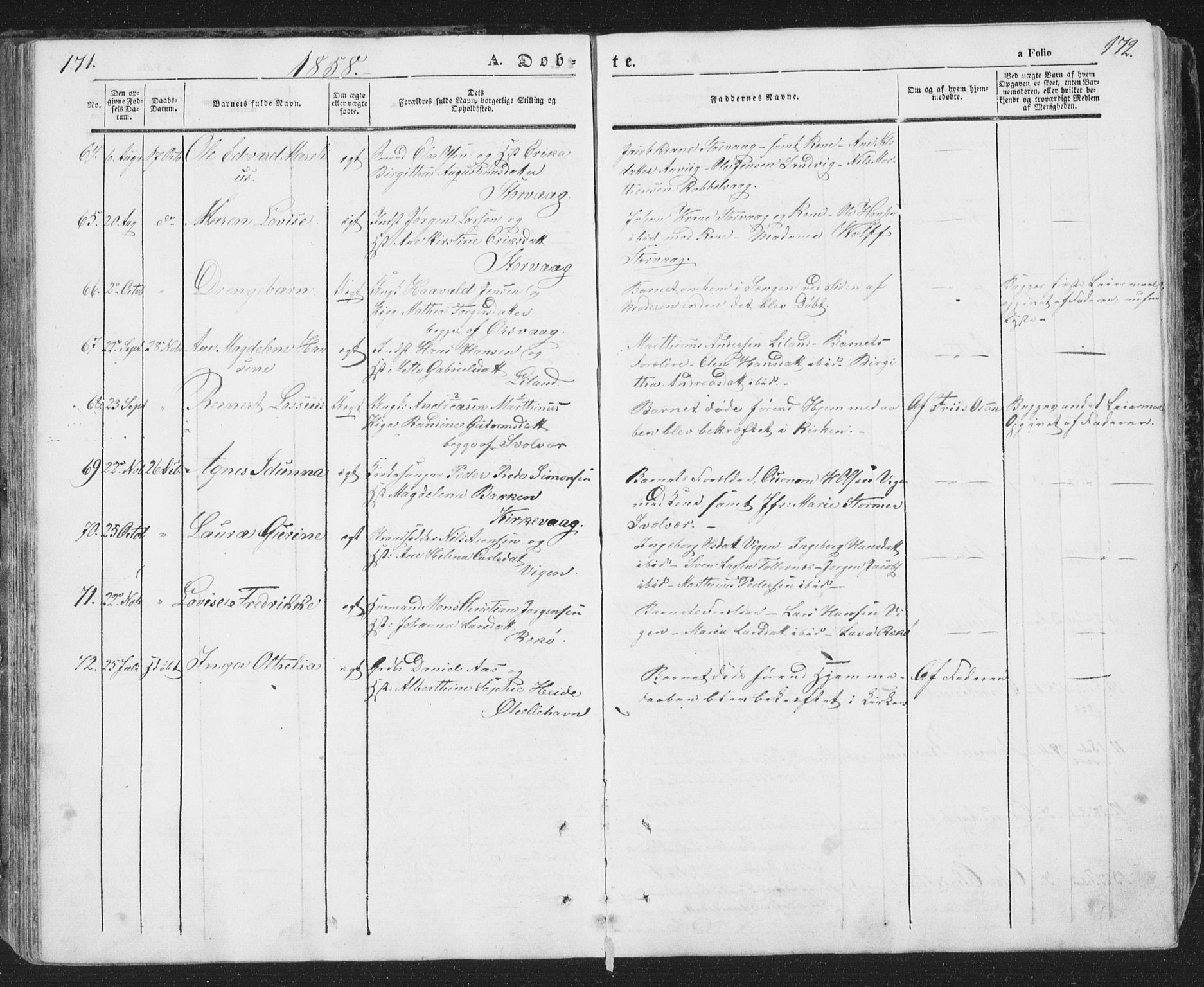Ministerialprotokoller, klokkerbøker og fødselsregistre - Nordland, AV/SAT-A-1459/874/L1072: Klokkerbok nr. 874C01, 1843-1859, s. 171-172