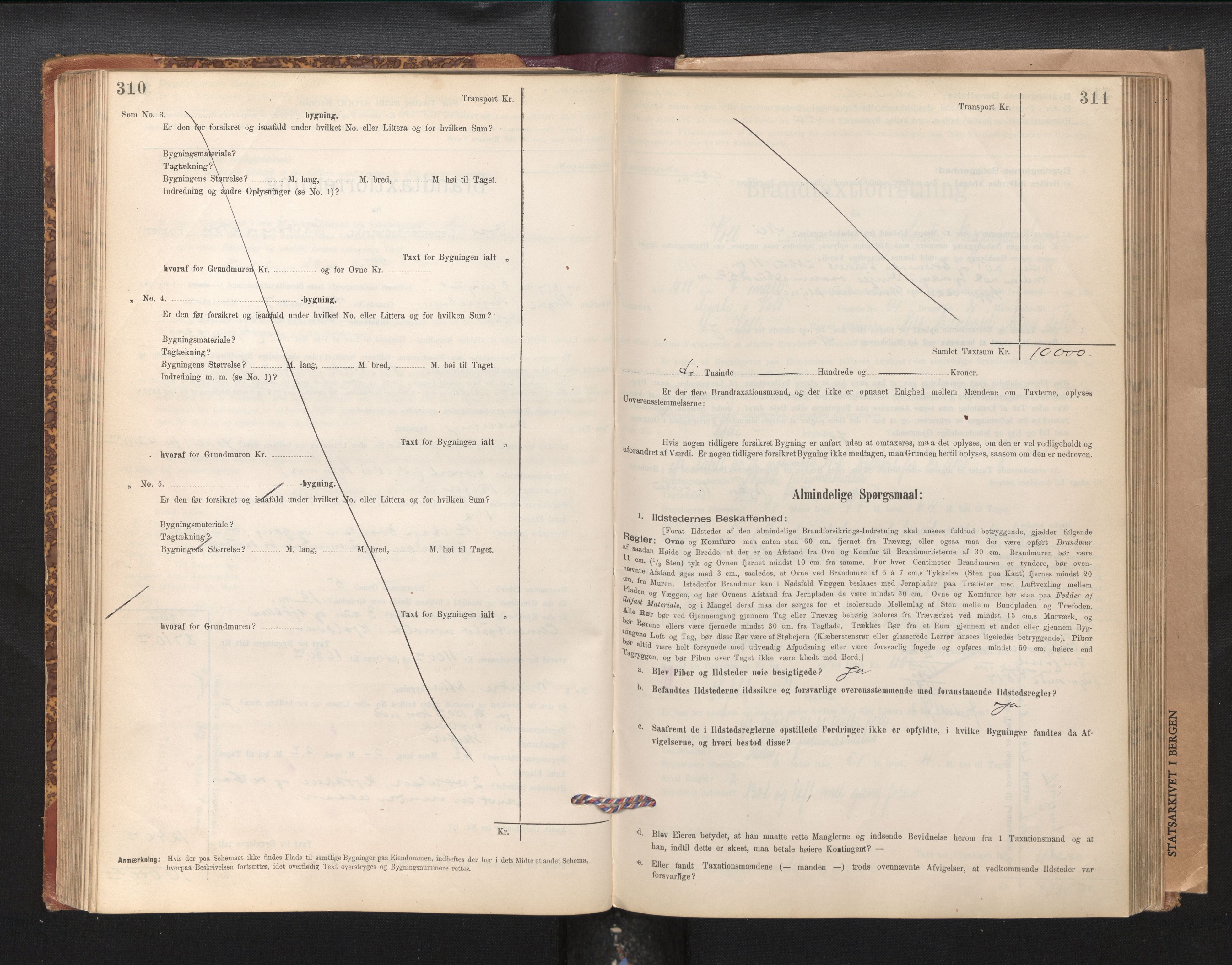 Lensmannen i Voss, SAB/A-35801/0012/L0008: Branntakstprotokoll, skjematakst, 1895-1945, s. 310-311