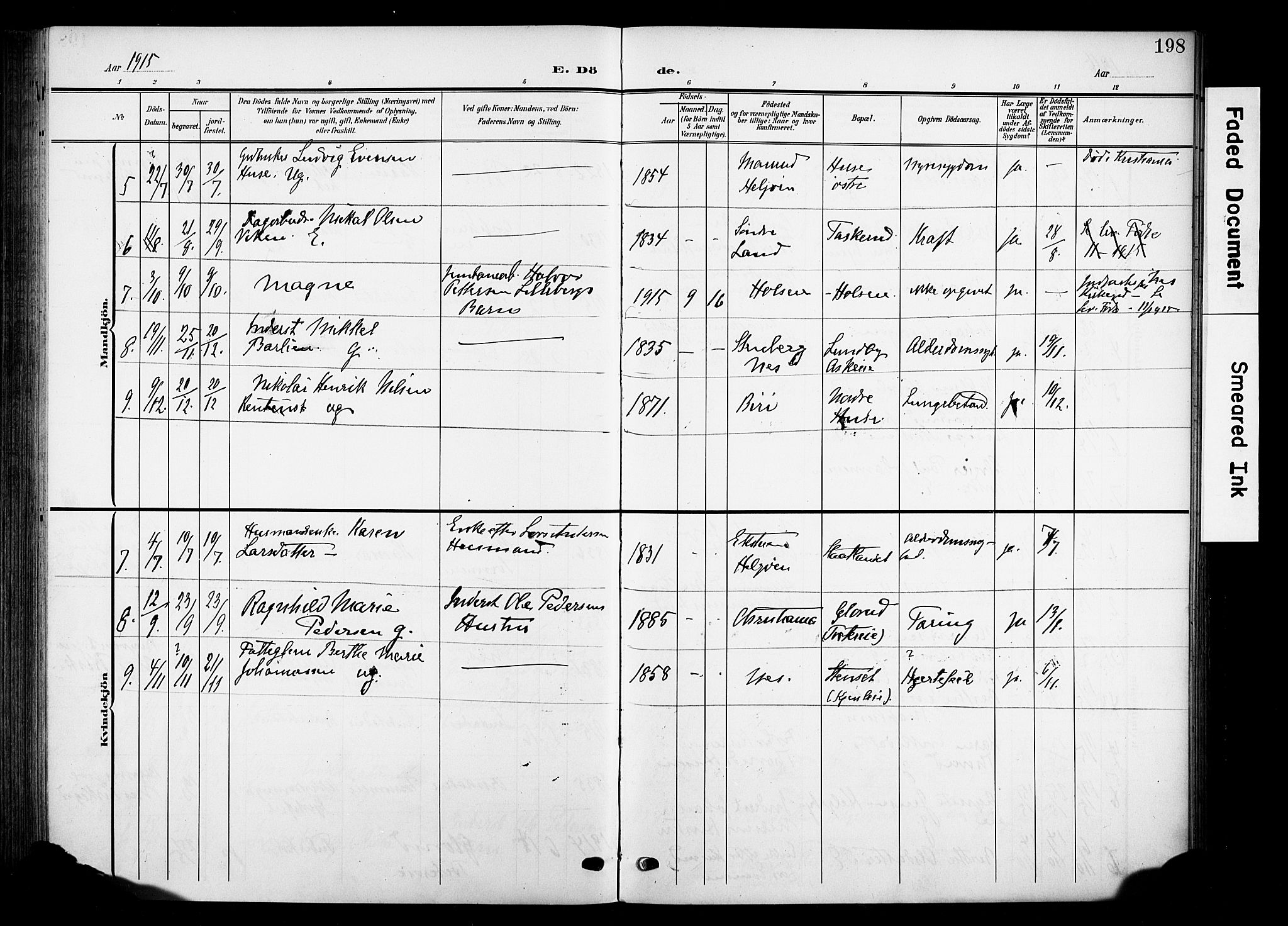 Nes prestekontor, Hedmark, AV/SAH-PREST-020/K/Ka/L0013: Ministerialbok nr. 13, 1906-1924, s. 198