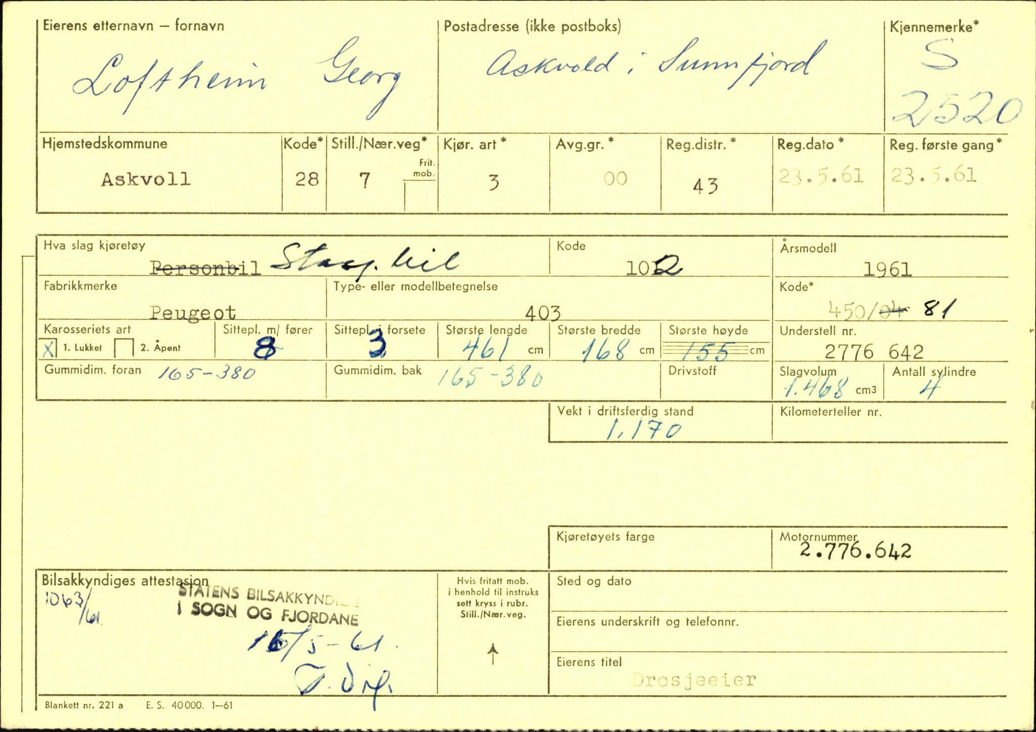 Statens vegvesen, Sogn og Fjordane vegkontor, AV/SAB-A-5301/4/F/L0004: Registerkort utmeldte Fjordane S2500-2700, S7200-7899, 1930-1961, s. 31