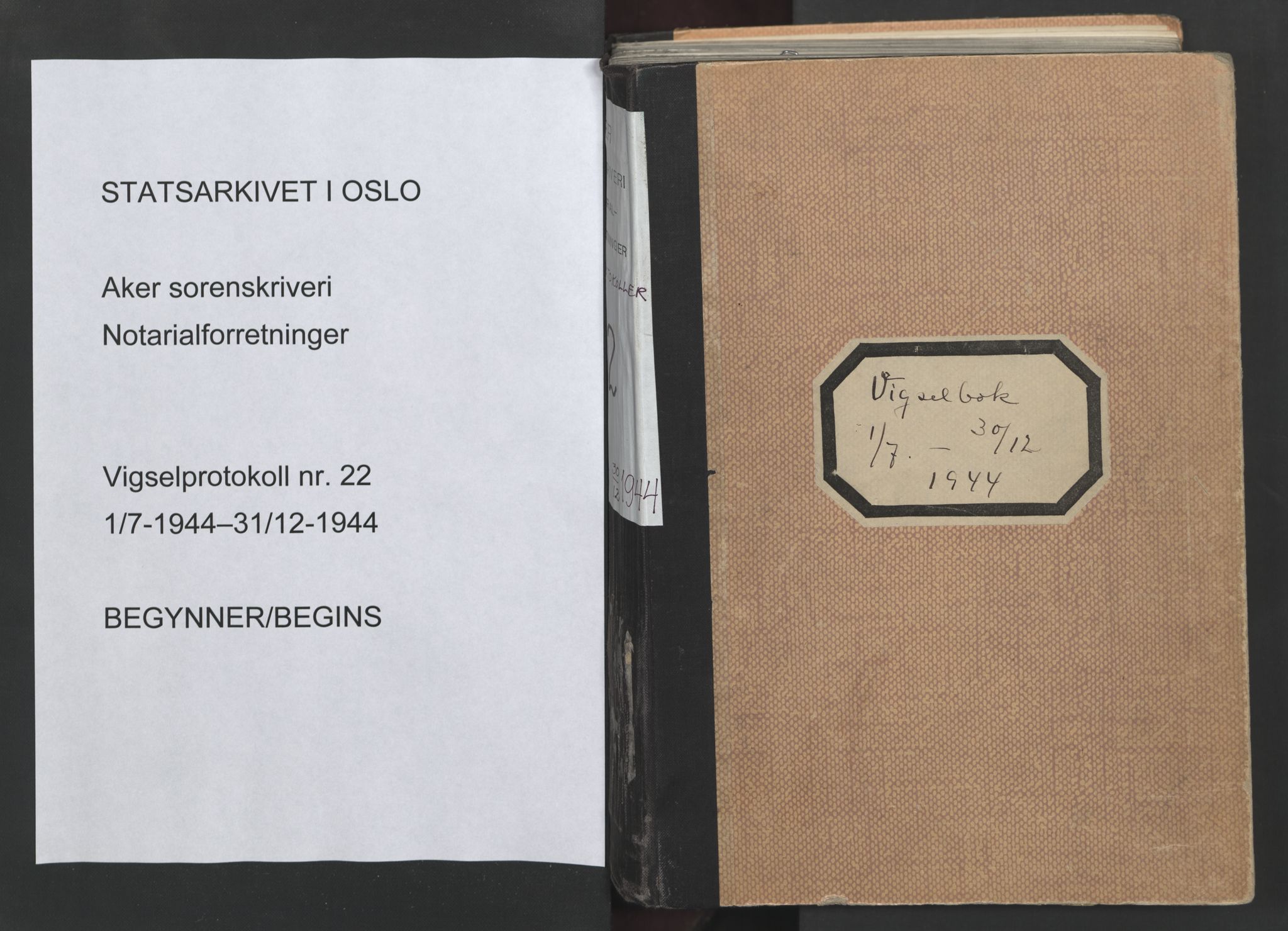 Aker sorenskriveri, SAO/A-10895/L/Lc/Lcb/L0022: Vigselprotokoll, 1944