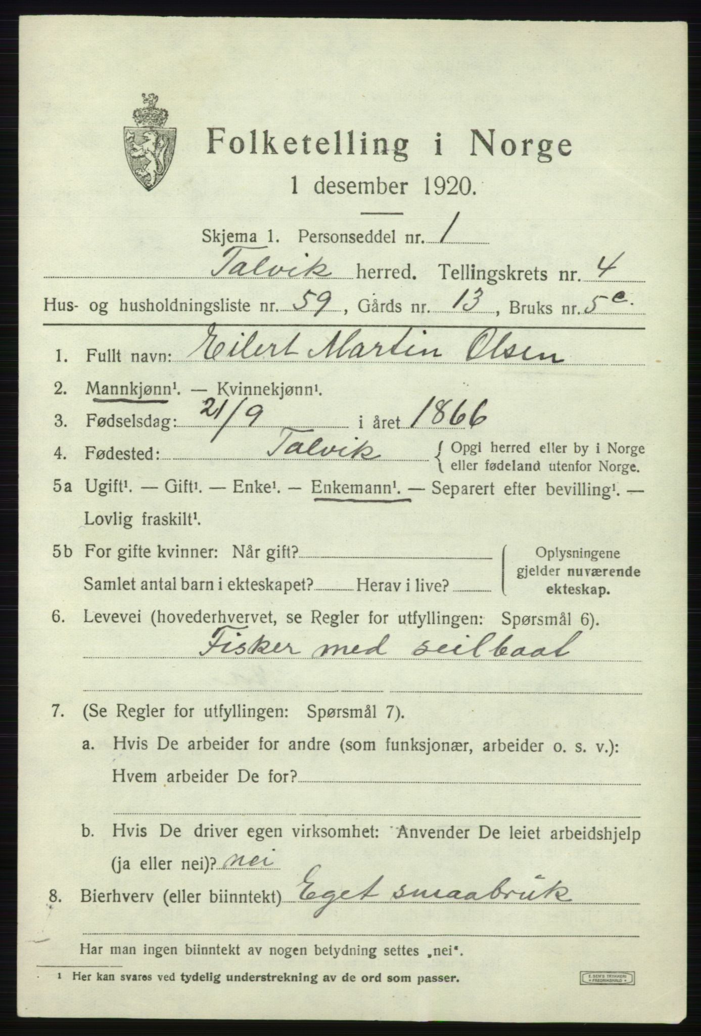 SATØ, Folketelling 1920 for 2013 Talvik herred, 1920, s. 3254