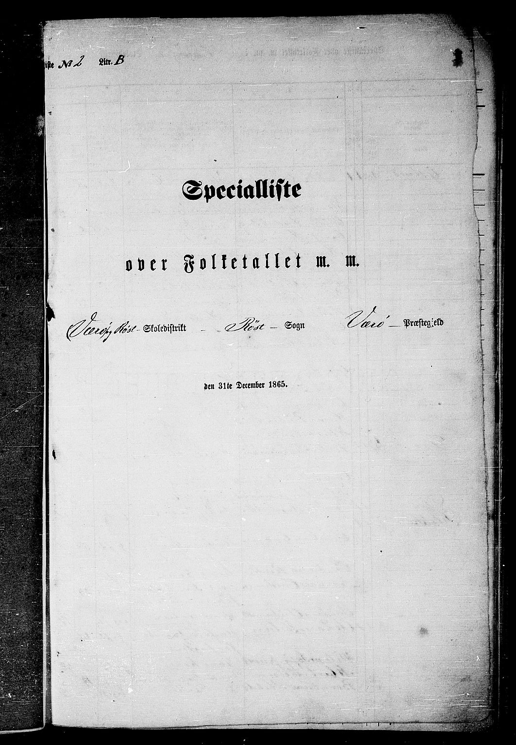RA, Folketelling 1865 for 1857P Værøy prestegjeld, 1865, s. 19