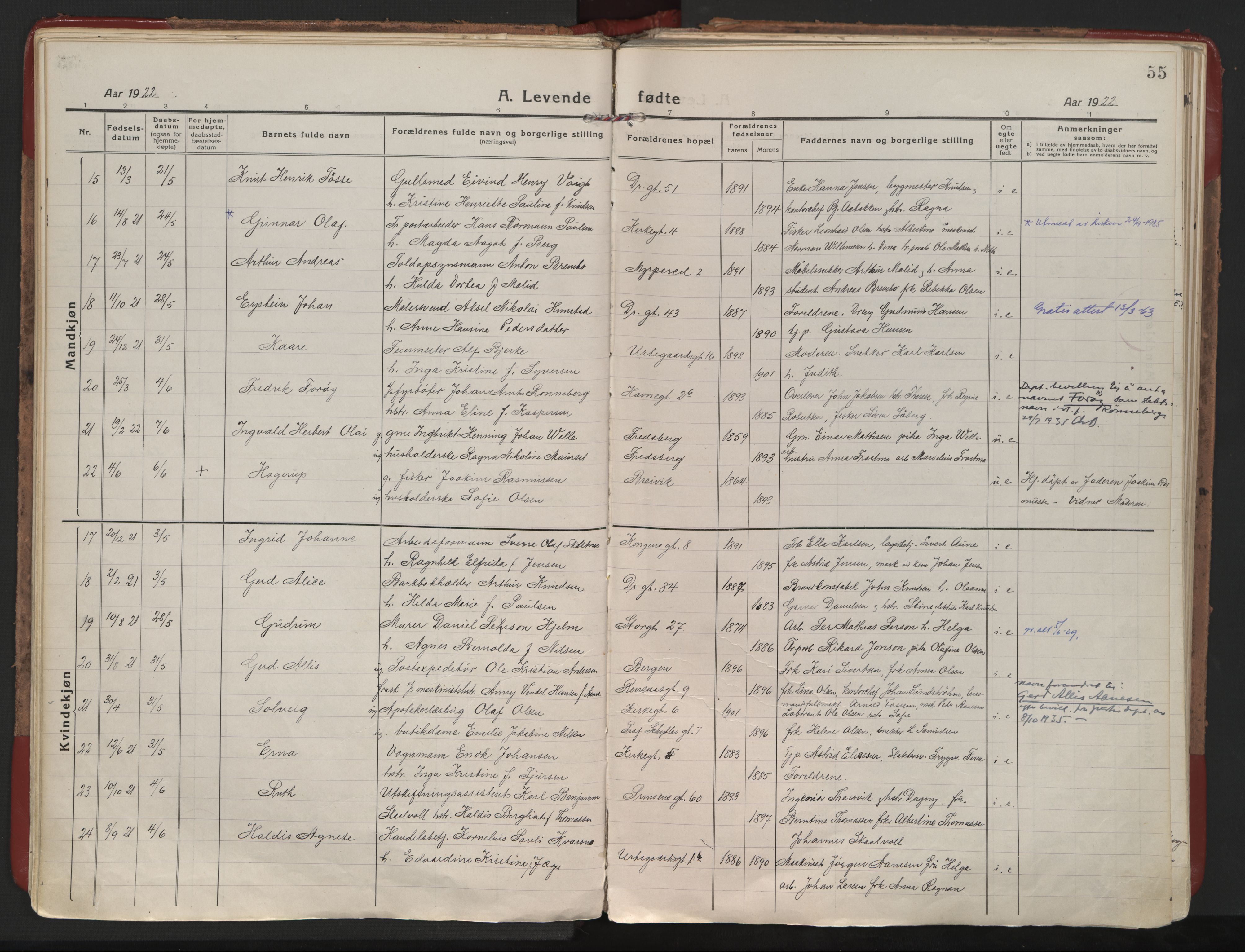 Ministerialprotokoller, klokkerbøker og fødselsregistre - Nordland, AV/SAT-A-1459/801/L0017: Ministerialbok nr. 801A17, 1917-1930, s. 55