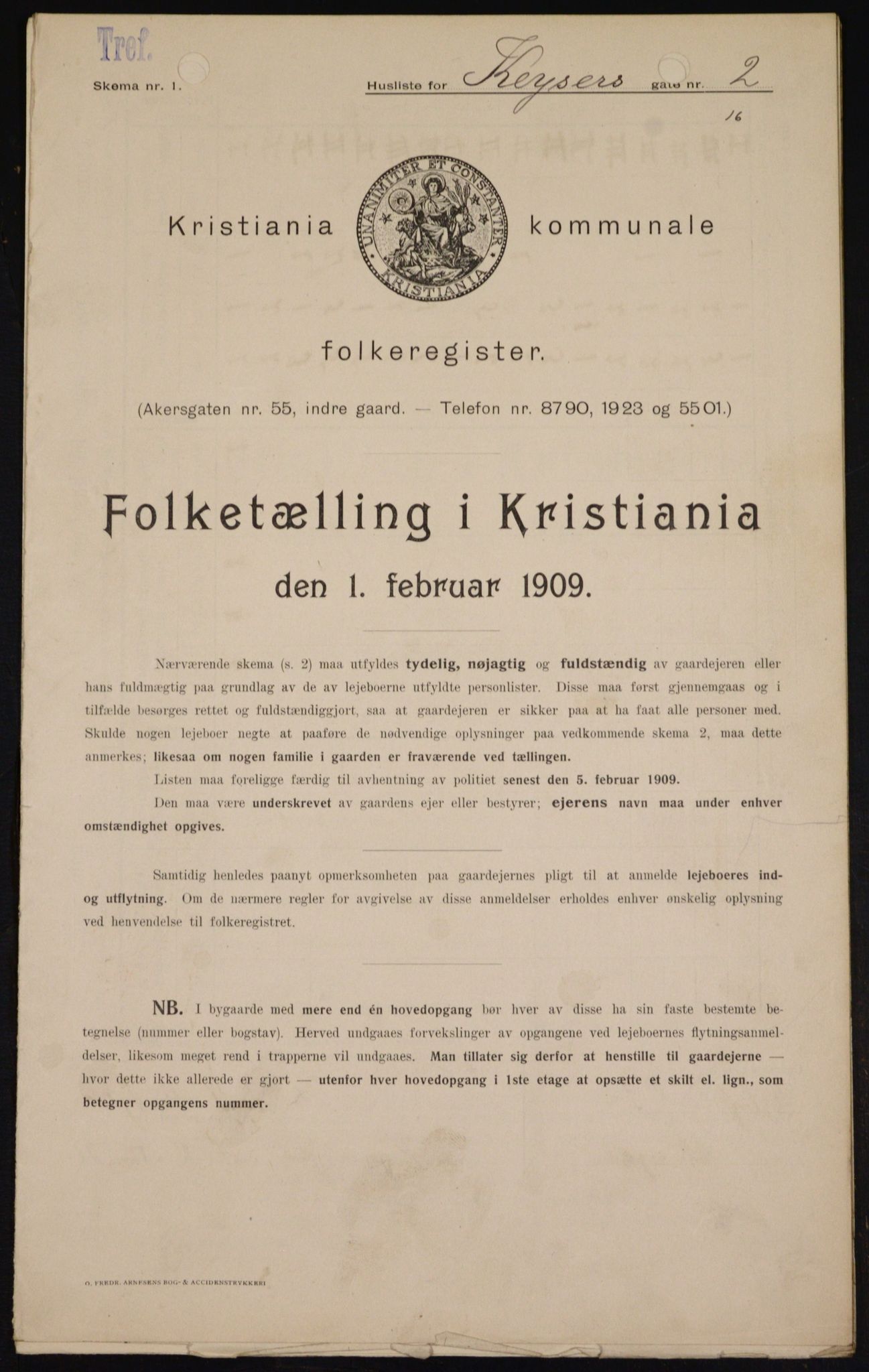 OBA, Kommunal folketelling 1.2.1909 for Kristiania kjøpstad, 1909, s. 44866