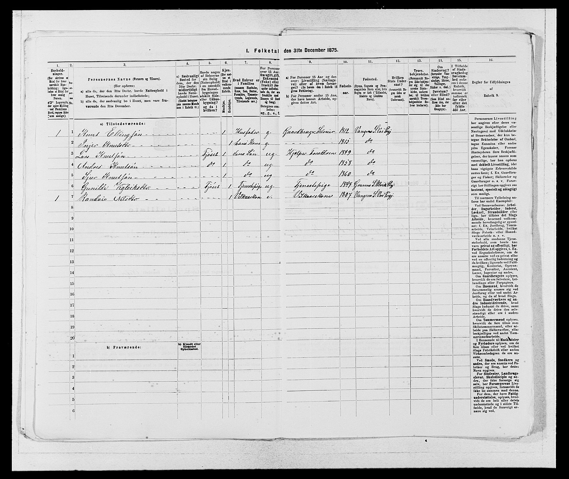 SAB, Folketelling 1875 for 1235P Voss prestegjeld, 1875, s. 1138