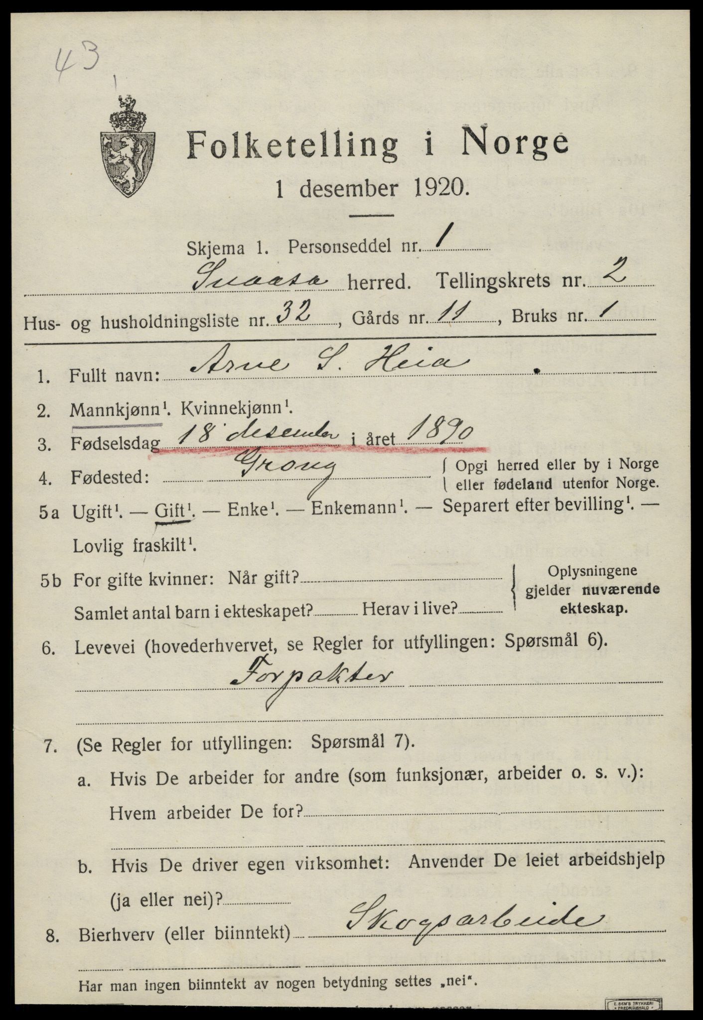 SAT, Folketelling 1920 for 1736 Snåsa herred, 1920, s. 1508