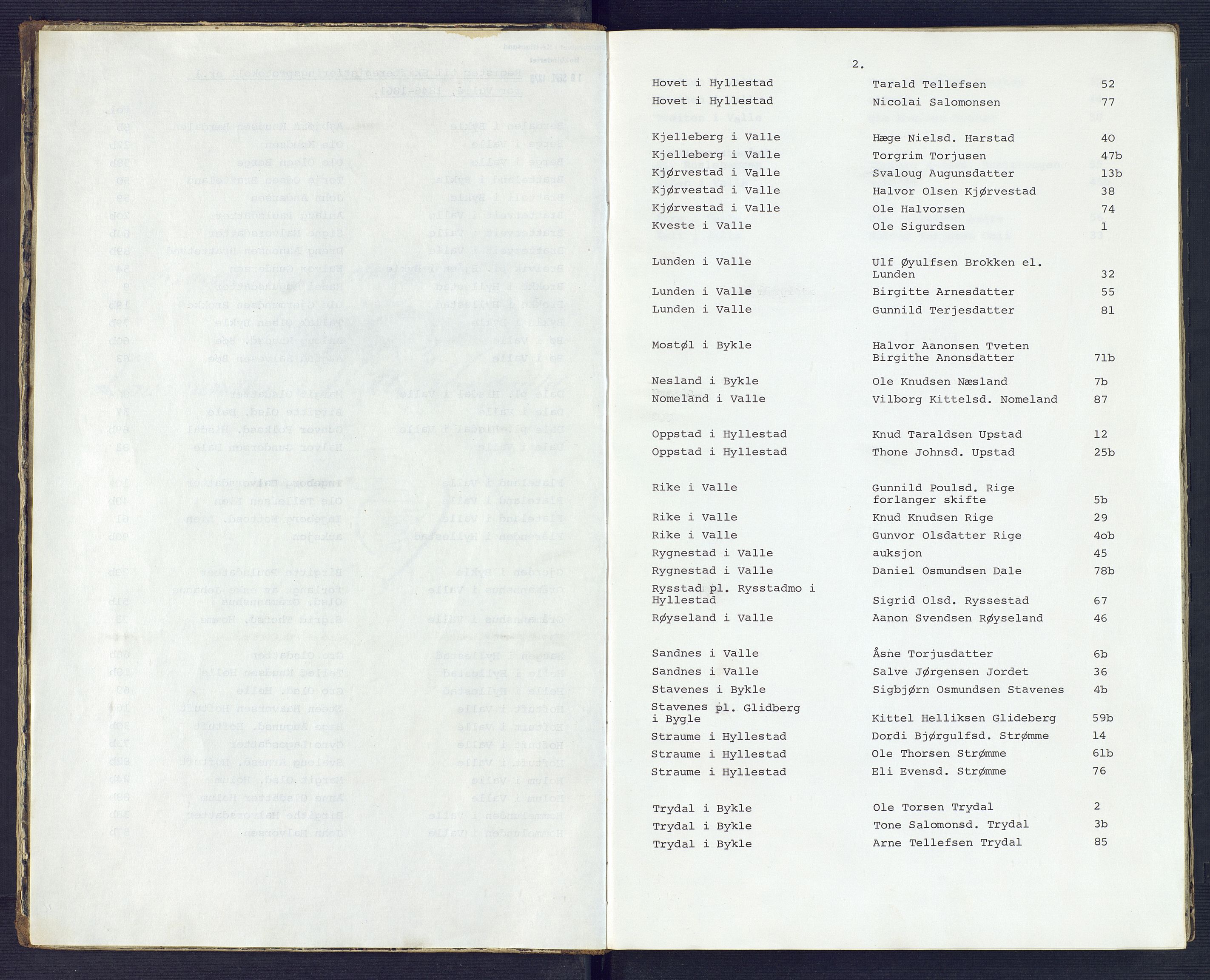 Setesdal sorenskriveri, SAK/1221-0011/H/Hc/L0025: Skifteregistreringsprotokoll nr 1 Valle tinglag med register, 1846-1861, s. 2
