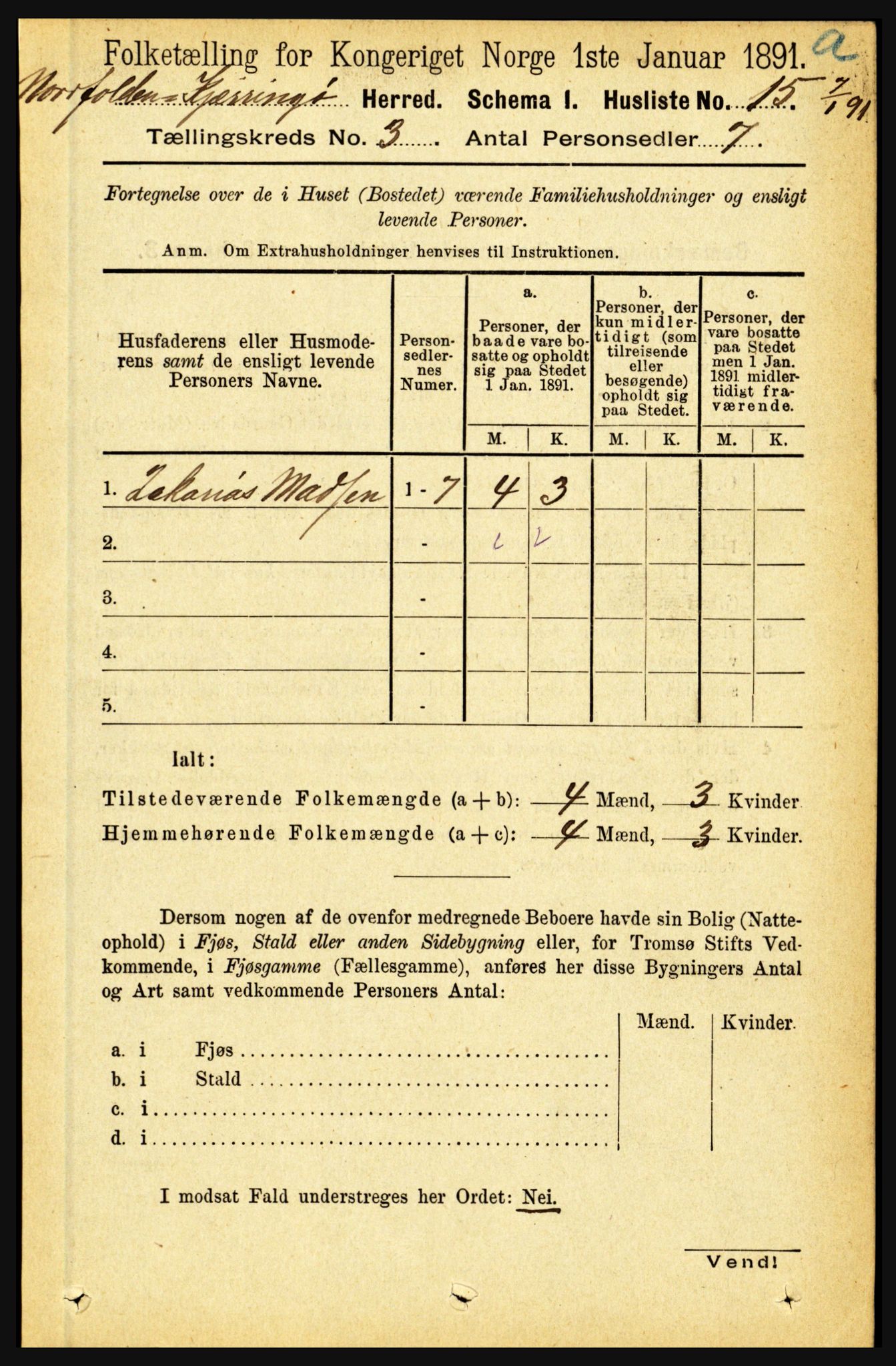 RA, Folketelling 1891 for 1846 Nordfold-Kjerringøy herred, 1891, s. 702