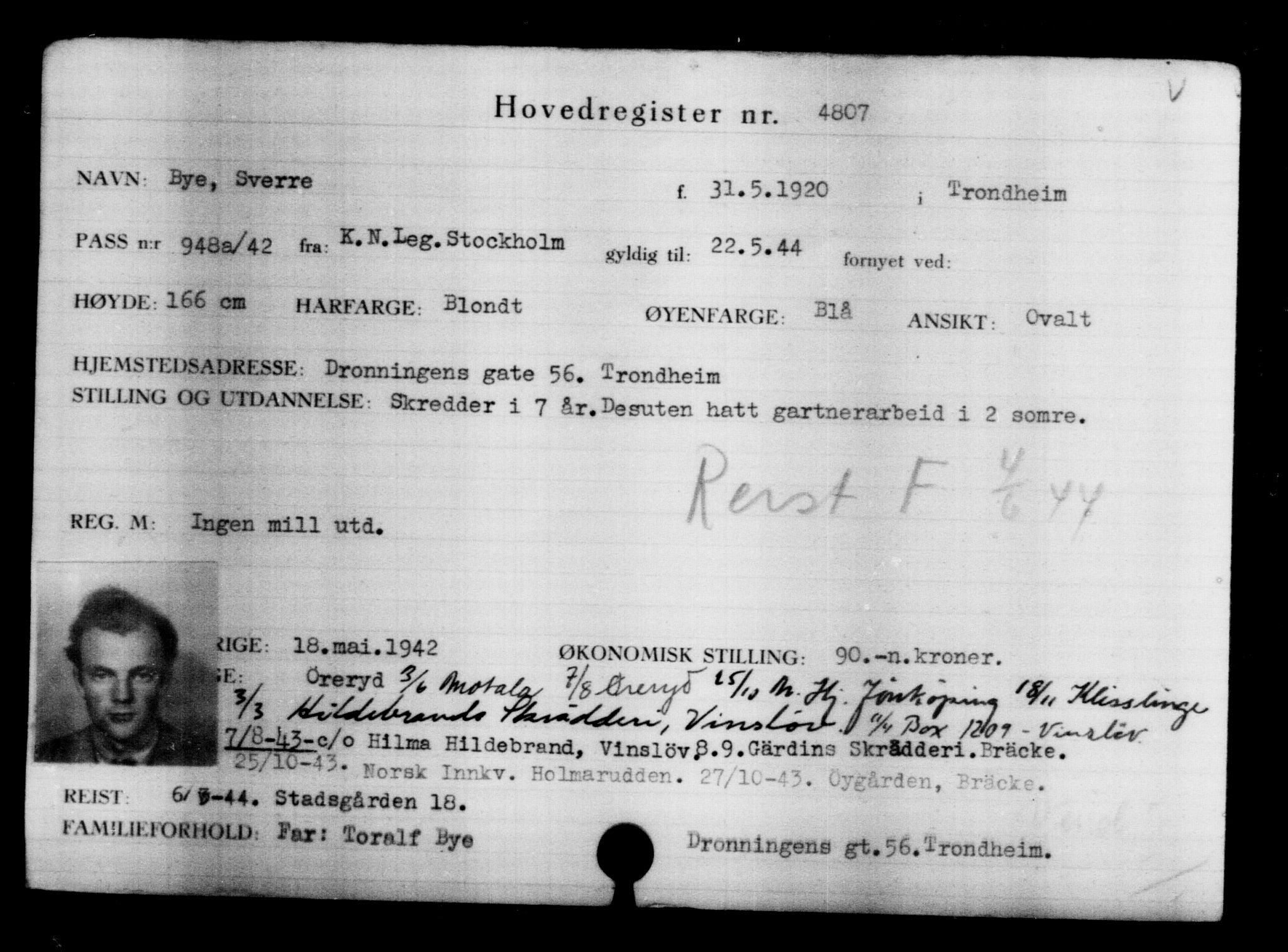 Utenriksstasjonene, Legasjonen i Stockholm, Flyktningkontoret, AV/RA-S-6753/V/Va/L0004: Kjesäterkartoteket, flyktninger med registreringsnr. 3496-6610, 1940-1945, s. 1553