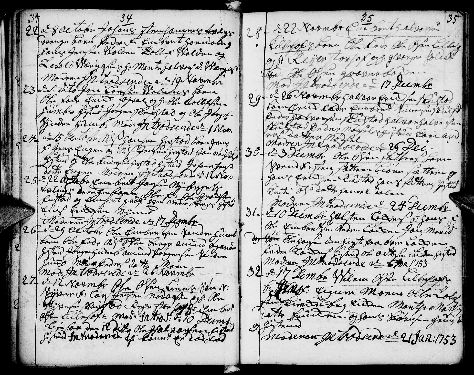 Elverum prestekontor, AV/SAH-PREST-044/H/Ha/Haa/L0002: Ministerialbok nr. 2, 1751-1756, s. 34-35