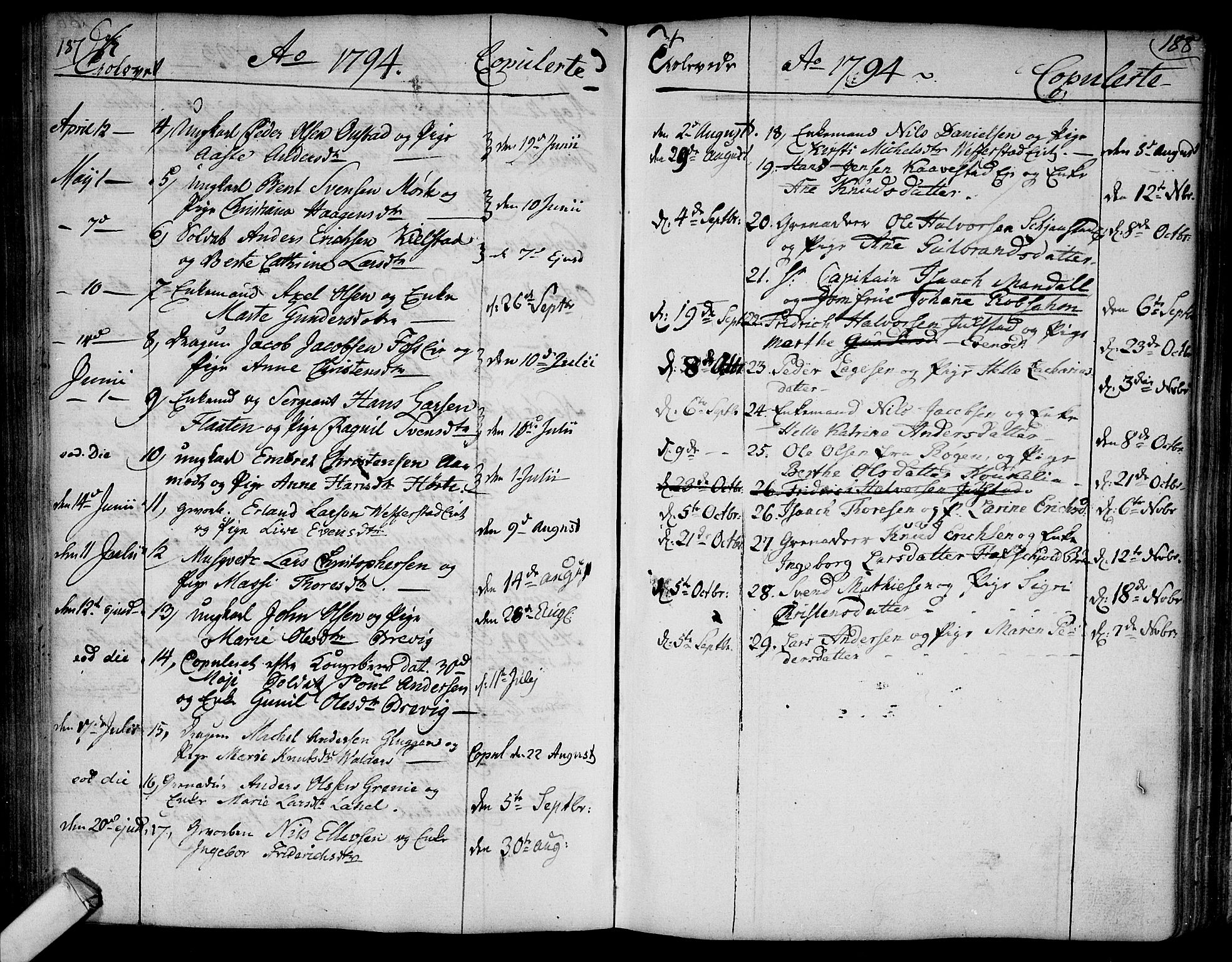 Lier kirkebøker, AV/SAKO-A-230/F/Fa/L0006: Ministerialbok nr. I 6, 1777-1794, s. 187-188