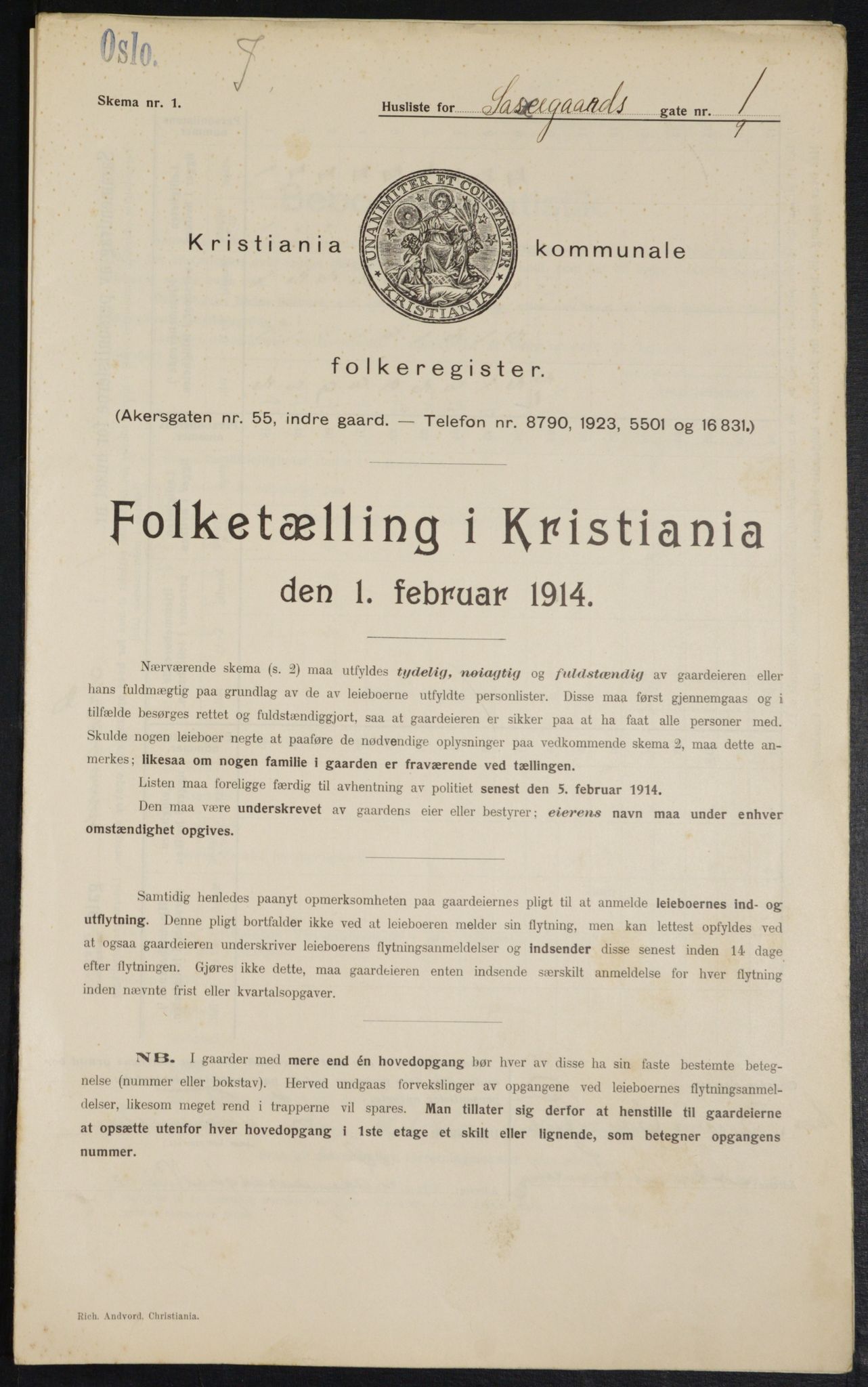 OBA, Kommunal folketelling 1.2.1914 for Kristiania, 1914, s. 89107