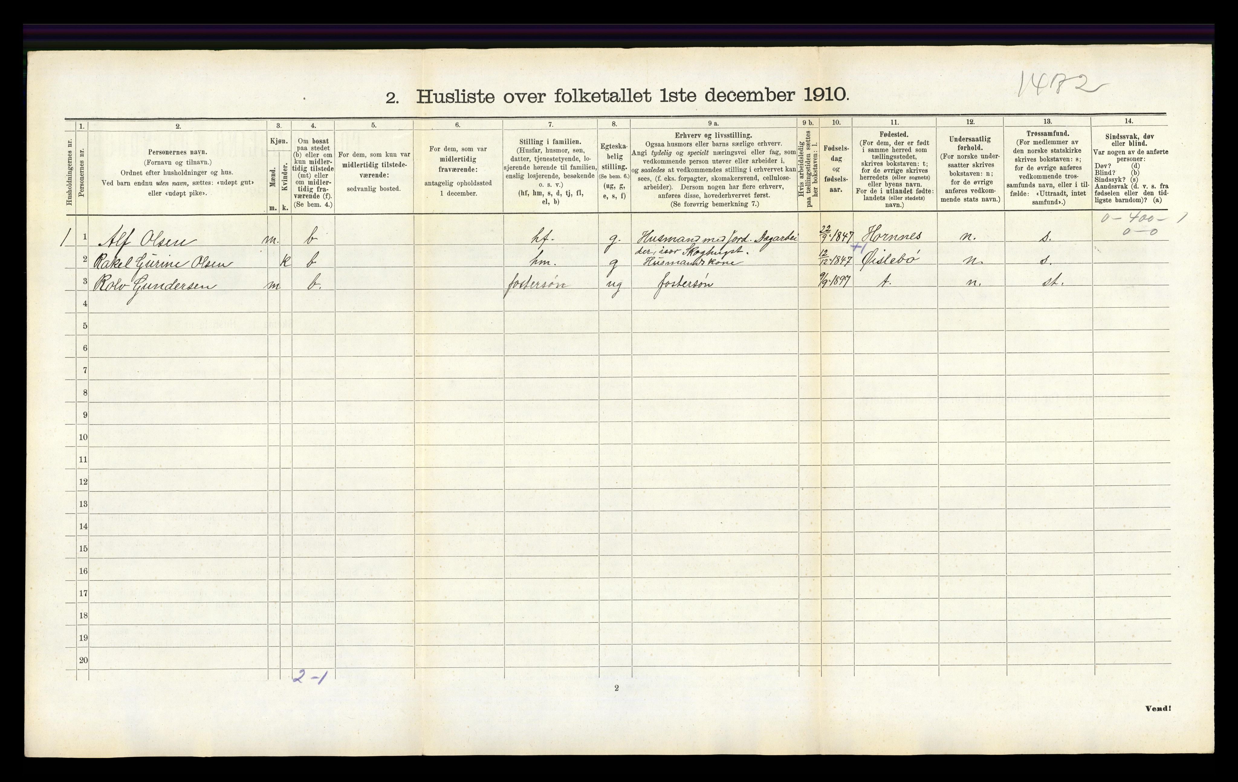 RA, Folketelling 1910 for 0926 Vestre Moland herred, 1910, s. 723