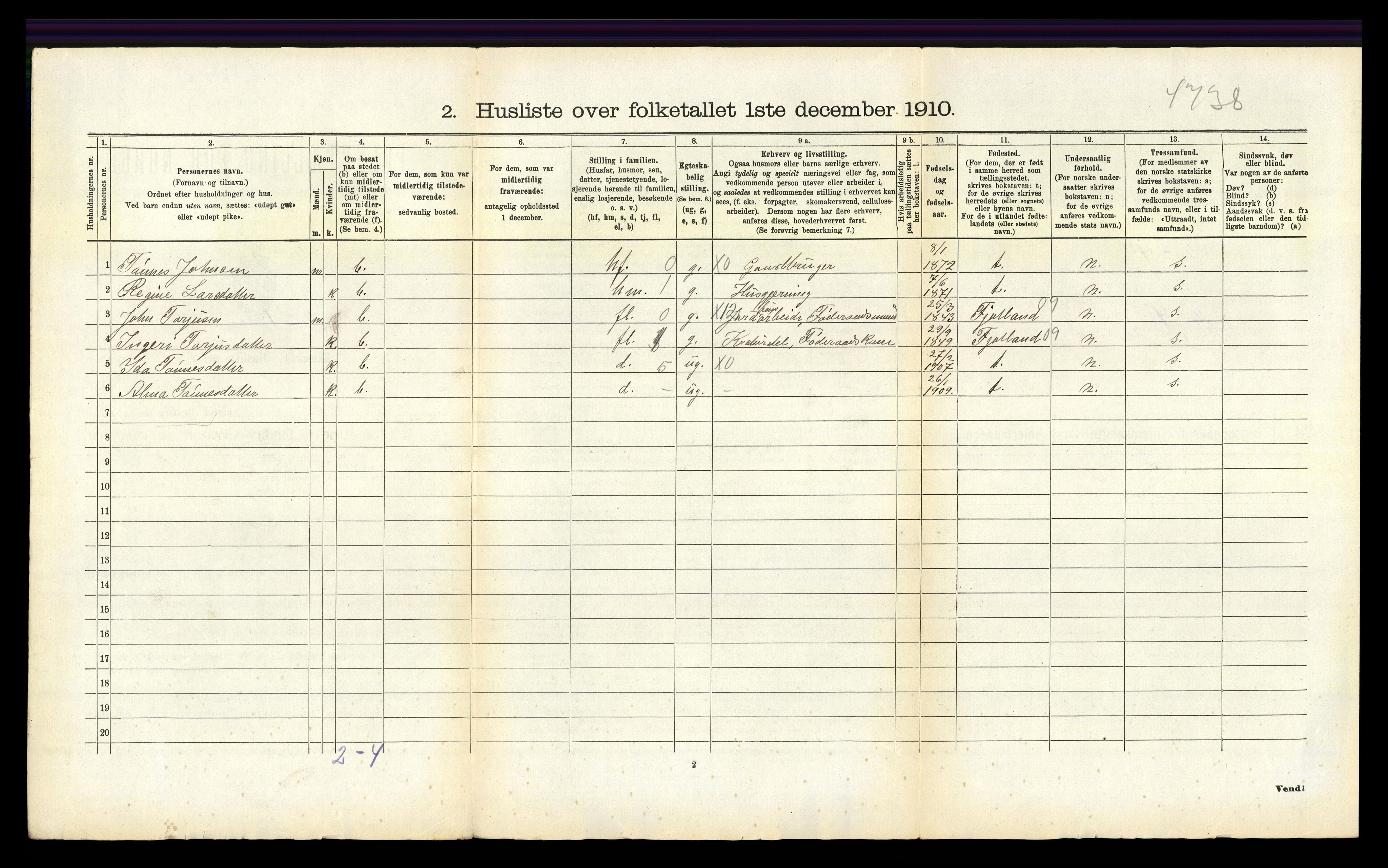 RA, Folketelling 1910 for 1045 Bakke herred, 1910, s. 538