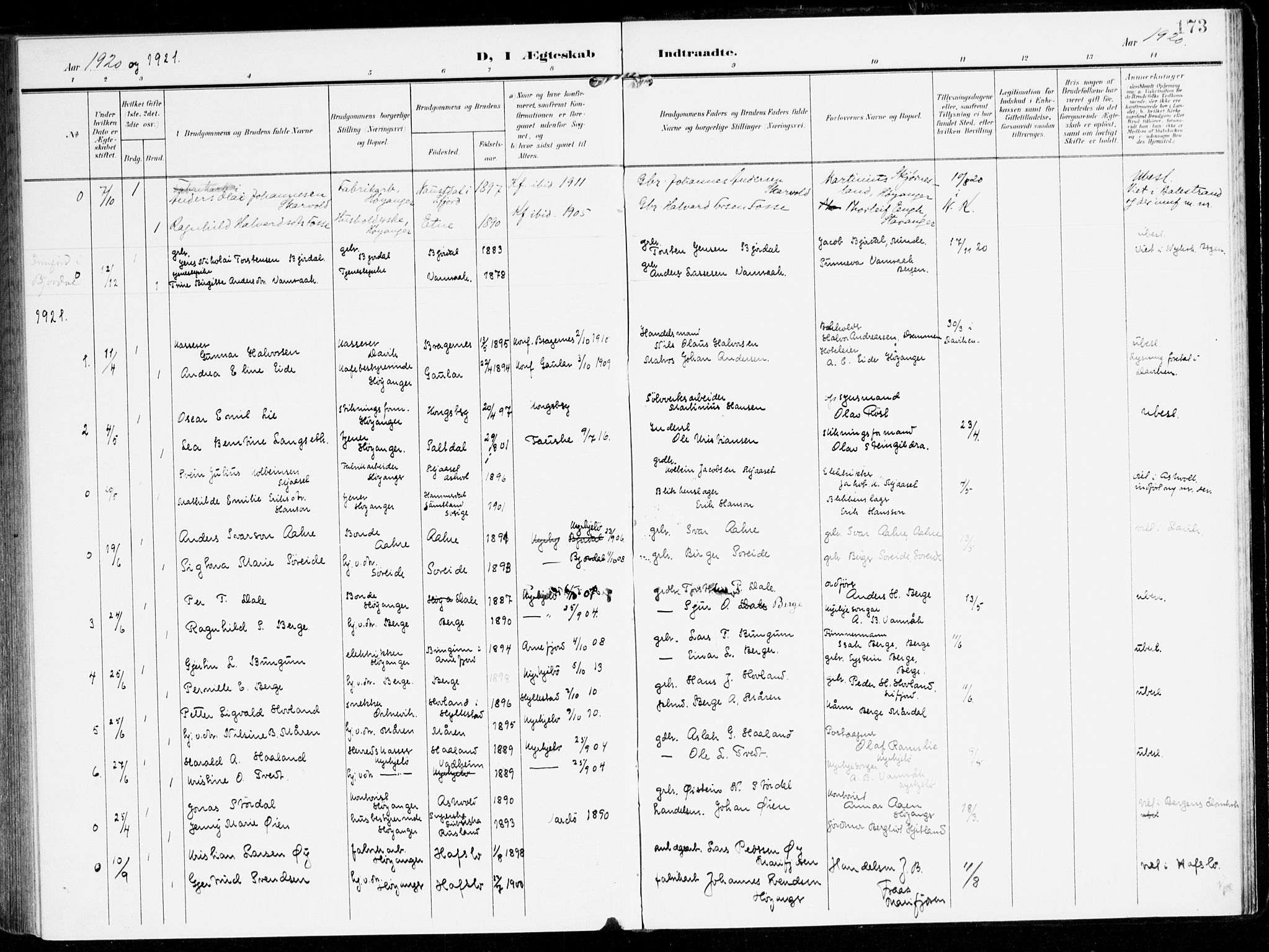 Lavik sokneprestembete, AV/SAB-A-80901: Ministerialbok nr. C 2, 1904-1921, s. 173