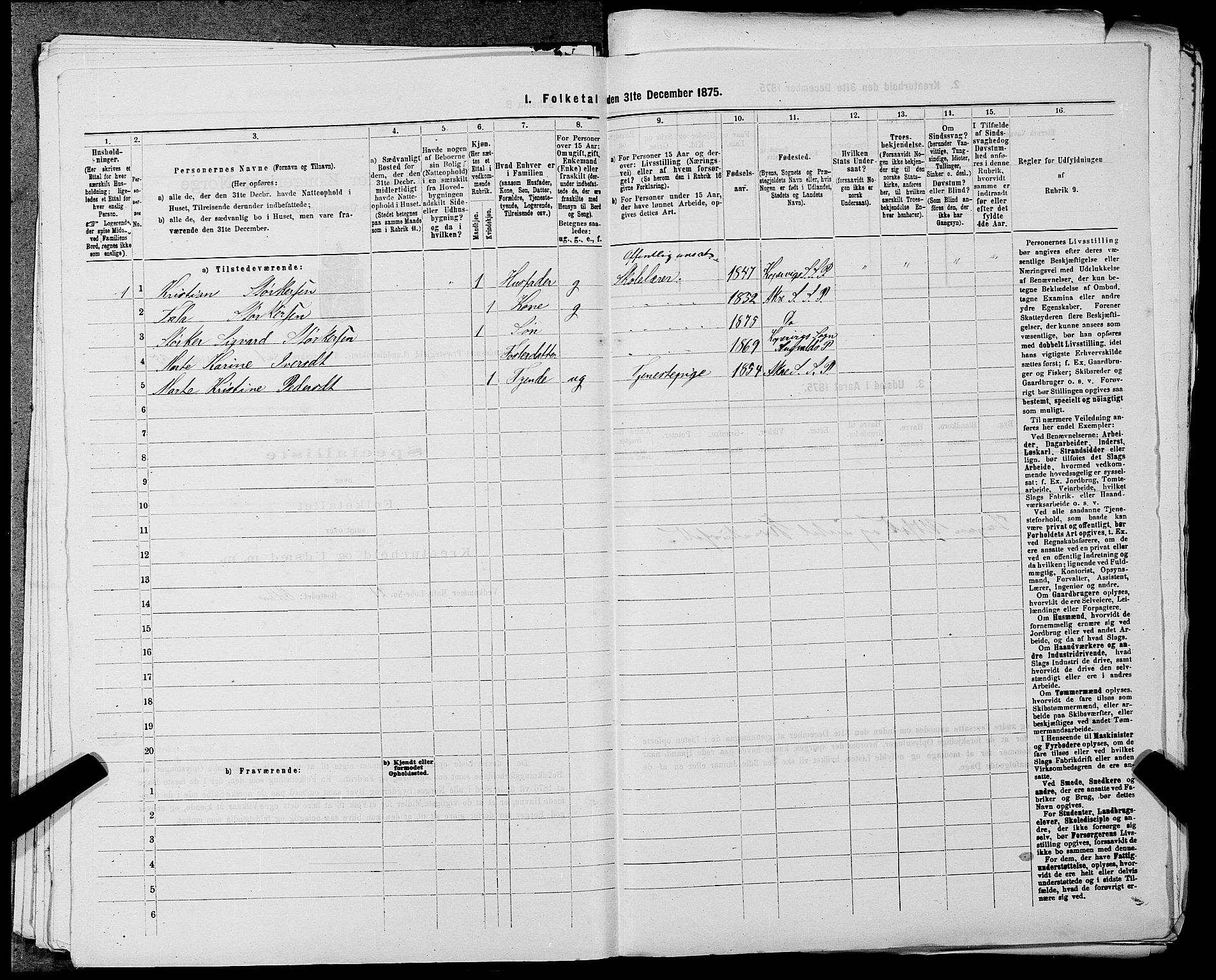 SAST, Folketelling 1875 for 1150L Skudenes prestegjeld, Falnes sokn, Åkra sokn og Ferkingstad sokn, 1875, s. 144