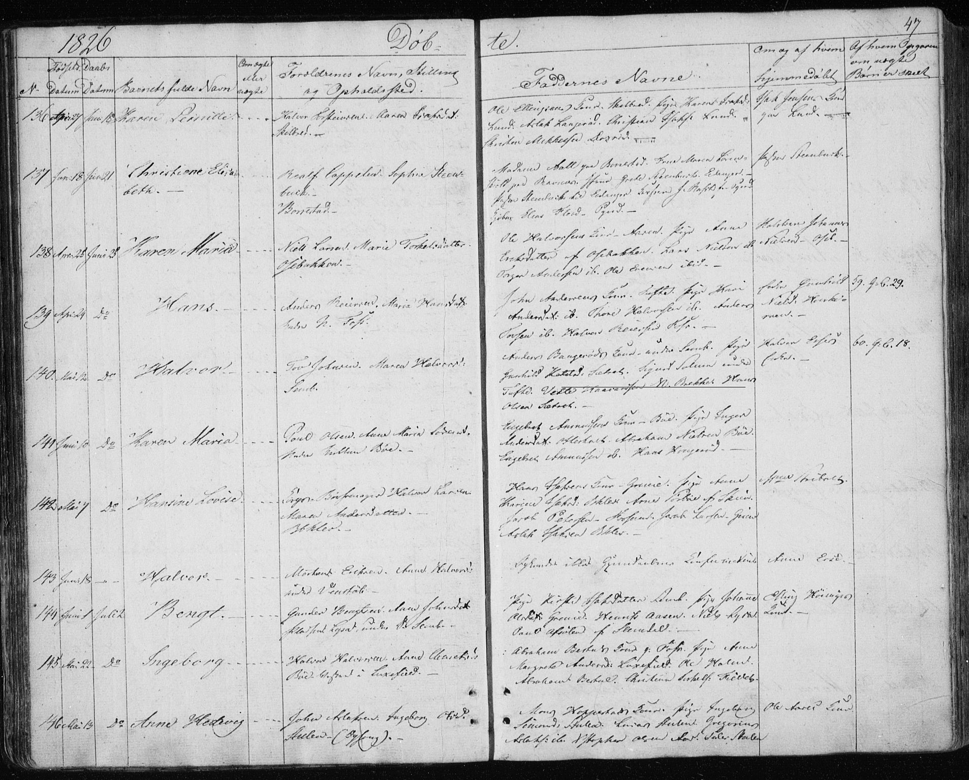 Gjerpen kirkebøker, SAKO/A-265/F/Fa/L0005: Ministerialbok nr. I 5, 1823-1829, s. 47