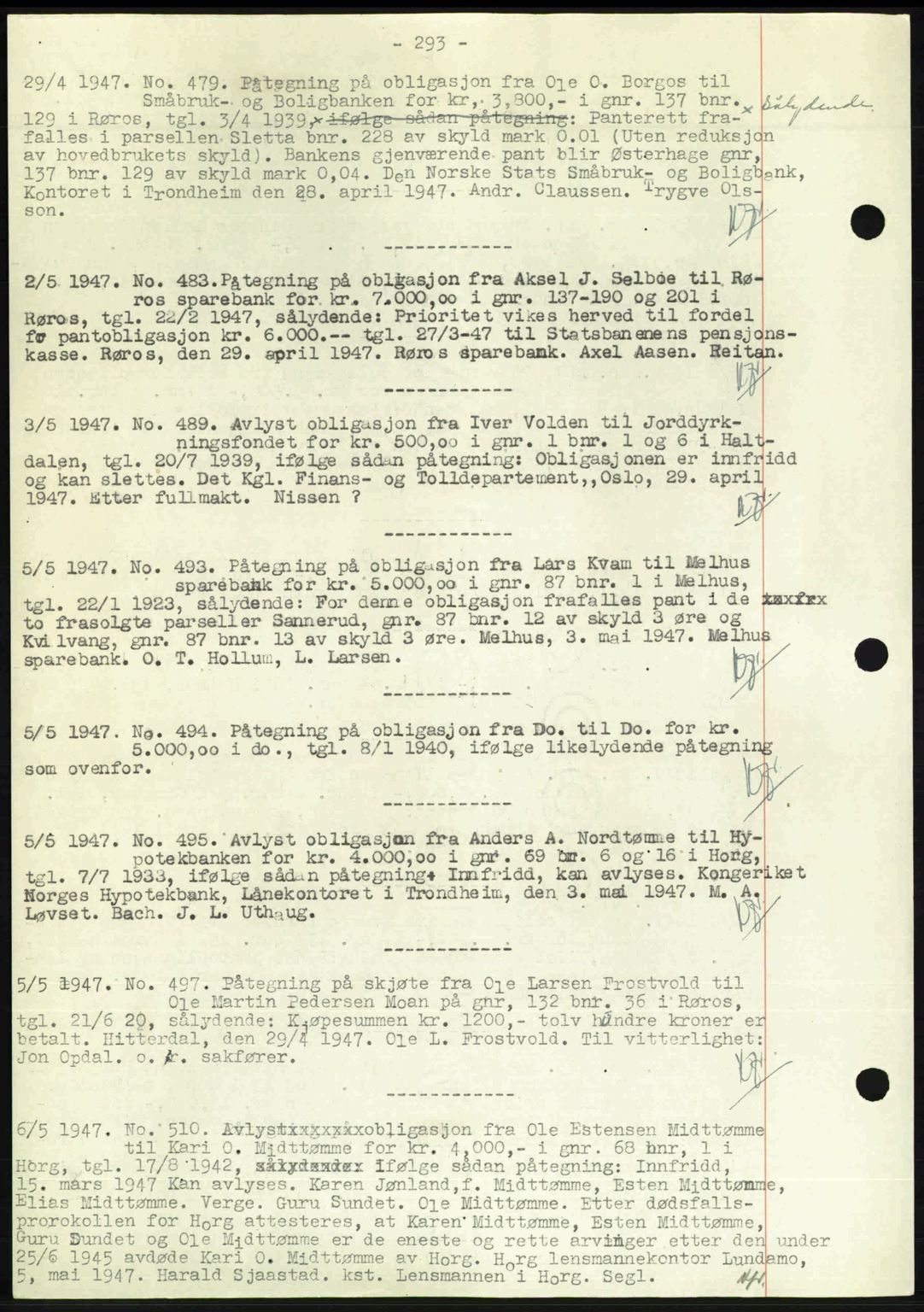 Gauldal sorenskriveri, SAT/A-0014/1/2/2C: Pantebok nr. A3, 1947-1947, Dagboknr: 479/1947