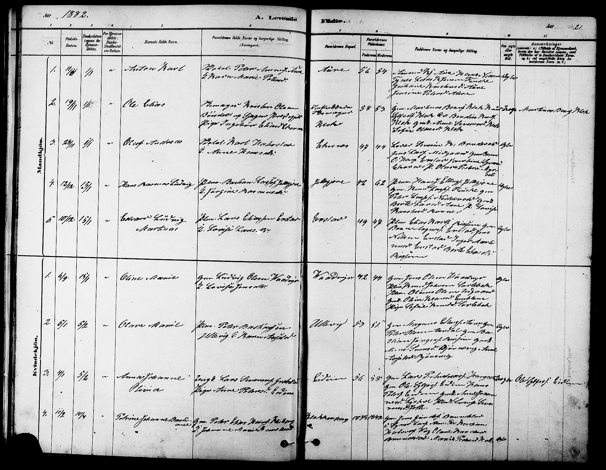 Ministerialprotokoller, klokkerbøker og fødselsregistre - Møre og Romsdal, SAT/A-1454/523/L0339: Klokkerbok nr. 523C02, 1878-1891, s. 21