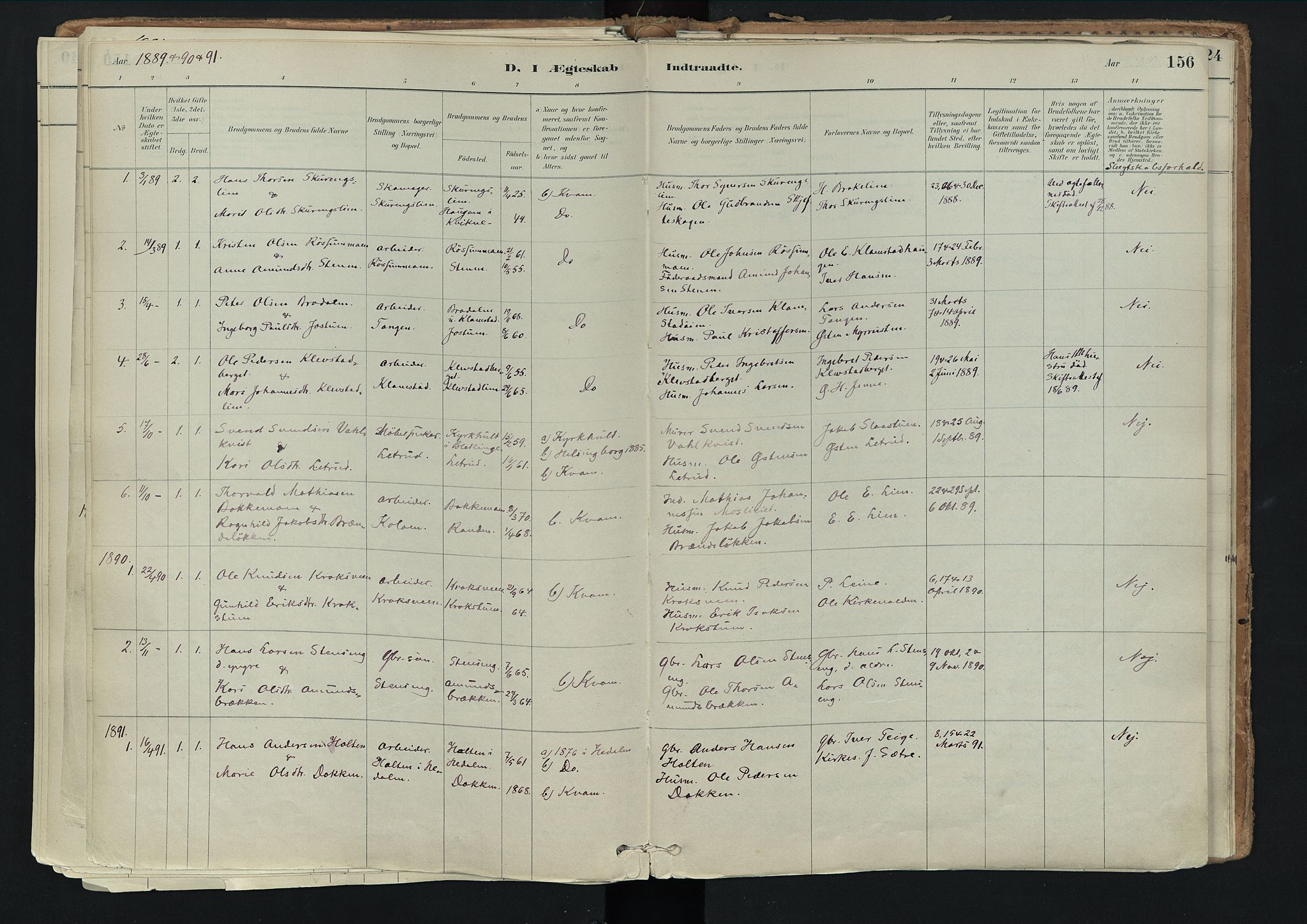 Nord-Fron prestekontor, SAH/PREST-080/H/Ha/Haa/L0003: Ministerialbok nr. 3, 1884-1914, s. 156