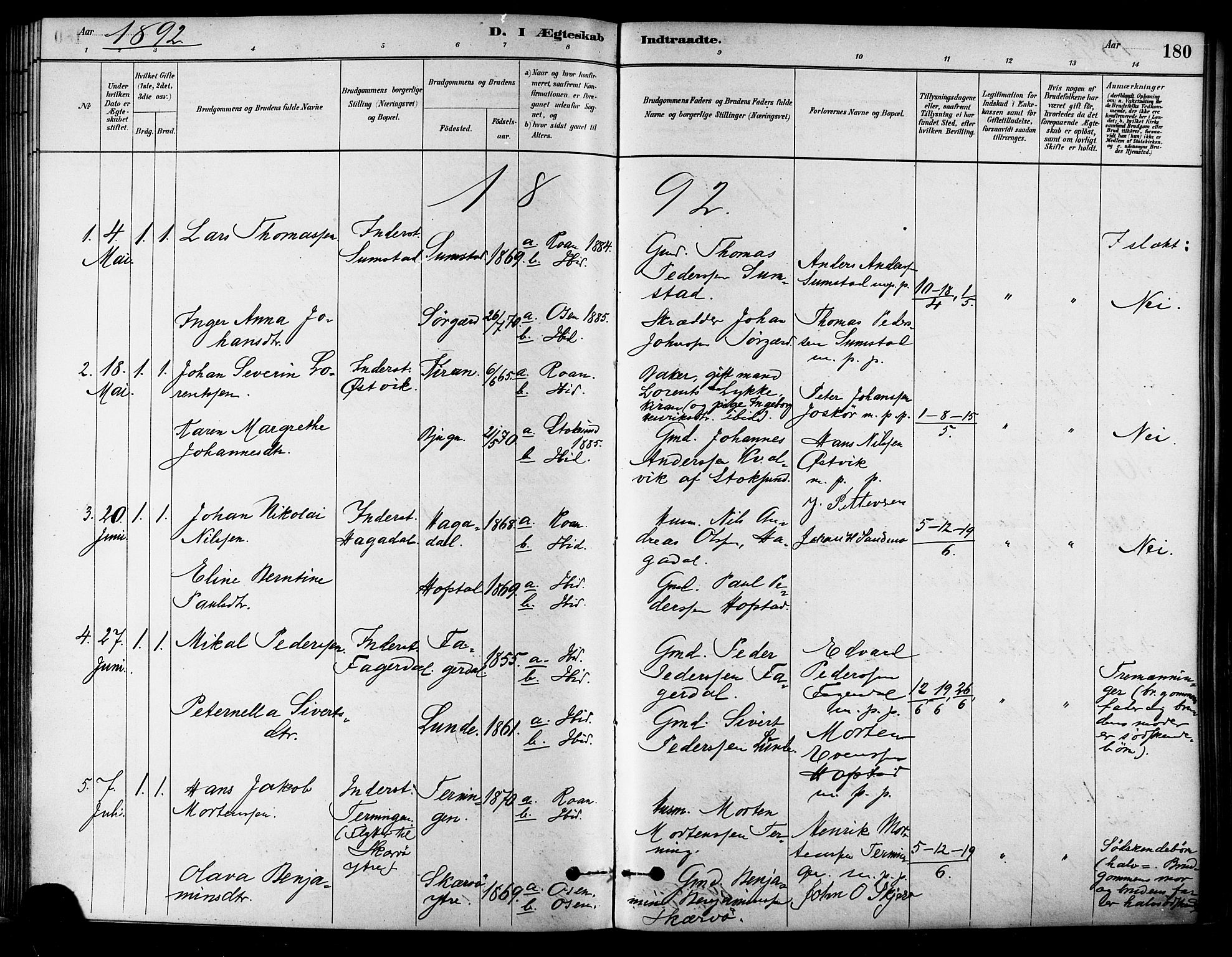 Ministerialprotokoller, klokkerbøker og fødselsregistre - Sør-Trøndelag, AV/SAT-A-1456/657/L0707: Ministerialbok nr. 657A08, 1879-1893, s. 180