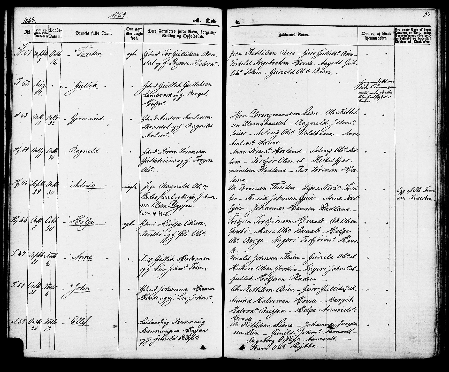 Hjartdal kirkebøker, AV/SAKO-A-270/F/Fa/L0009: Ministerialbok nr. I 9, 1860-1879, s. 51