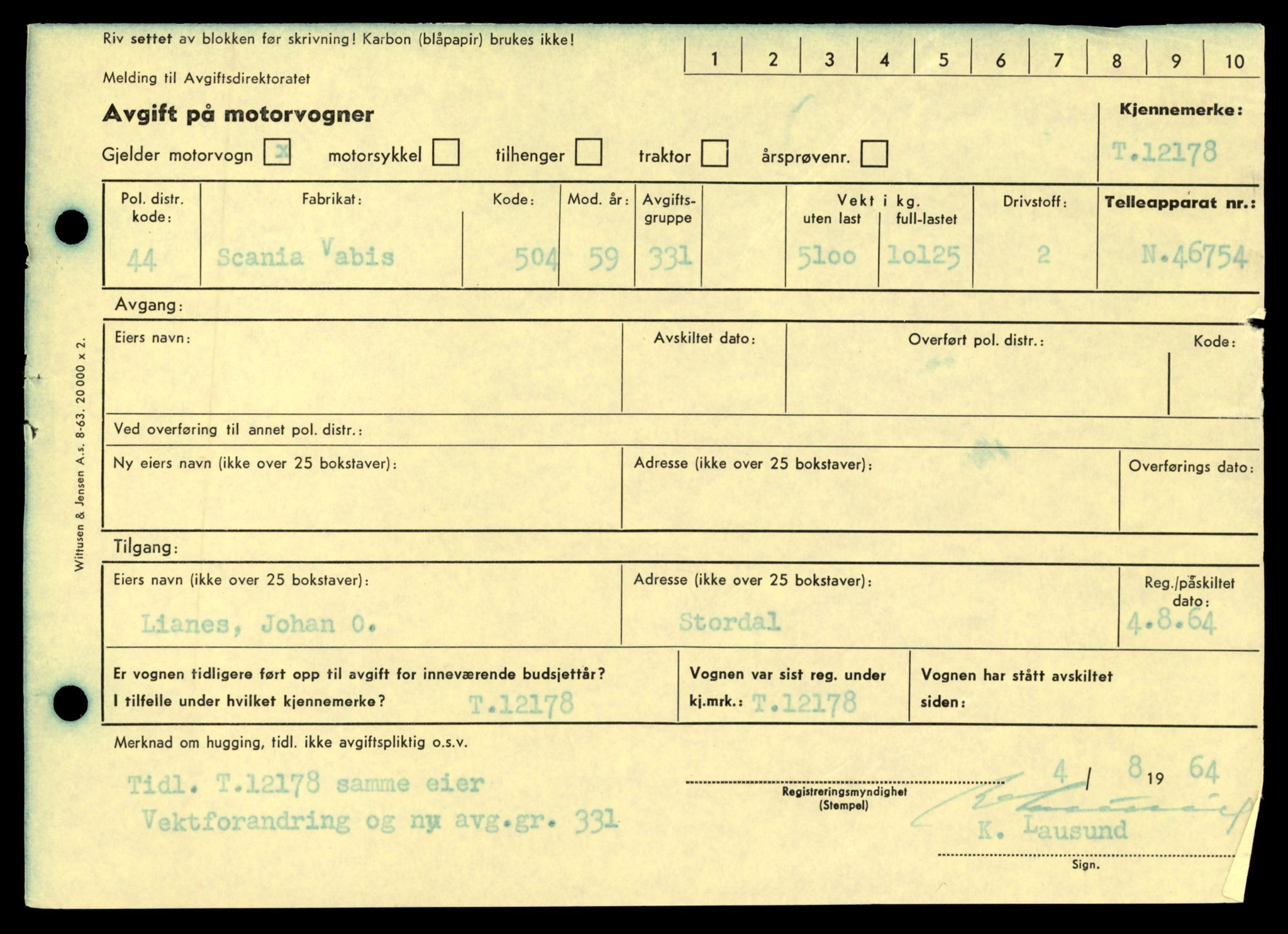 Møre og Romsdal vegkontor - Ålesund trafikkstasjon, AV/SAT-A-4099/F/Fe/L0033: Registreringskort for kjøretøy T 12151 - T 12474, 1927-1998, s. 707