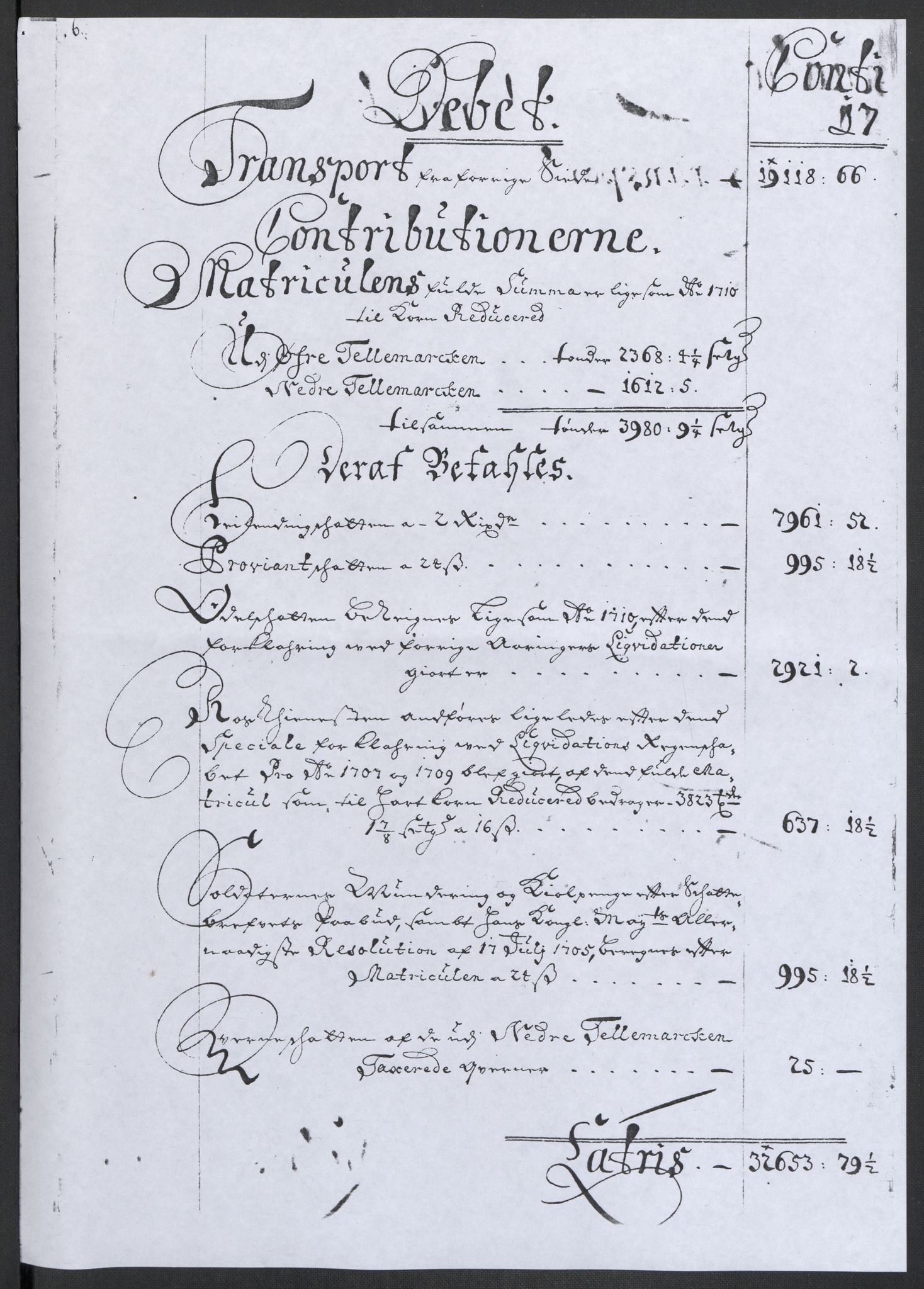 Rentekammeret inntil 1814, Reviderte regnskaper, Fogderegnskap, AV/RA-EA-4092/R36/L2120: Fogderegnskap Øvre og Nedre Telemark og Bamble, 1711, s. 9