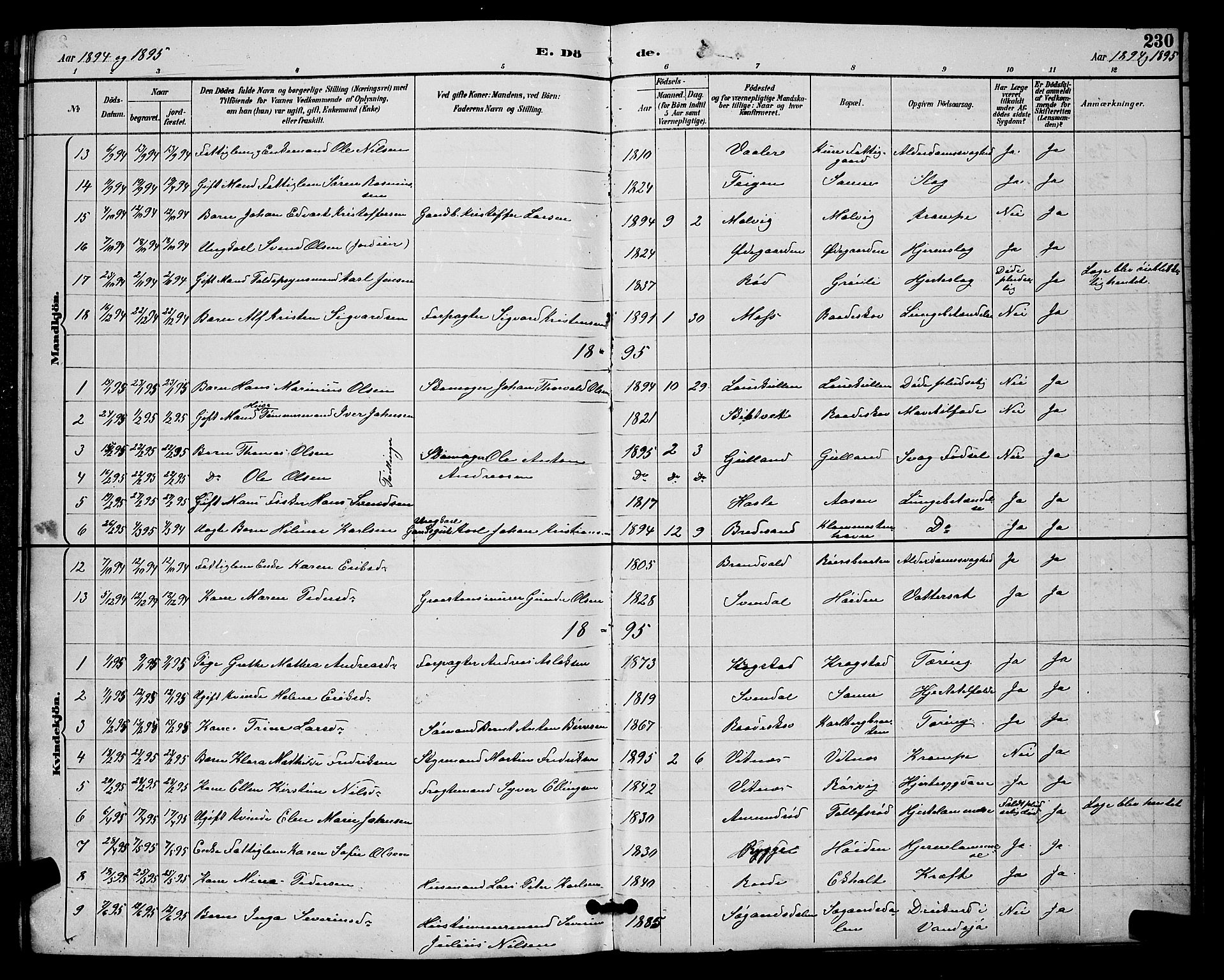 Rygge prestekontor Kirkebøker, AV/SAO-A-10084b/G/Ga/L0002: Klokkerbok nr. 2, 1887-1905, s. 230