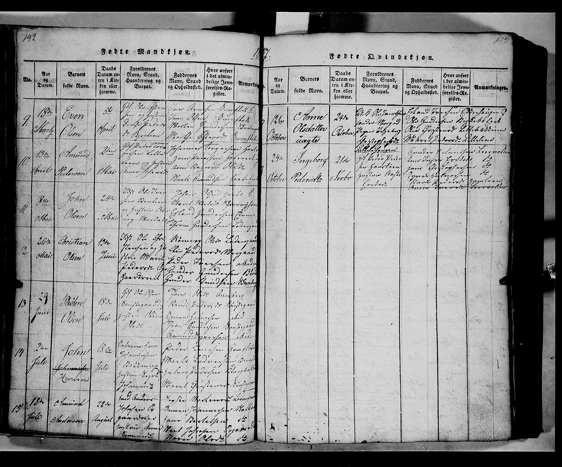 Gausdal prestekontor, AV/SAH-PREST-090/H/Ha/Hab/L0002: Klokkerbok nr. 2, 1818-1874, s. 142-143